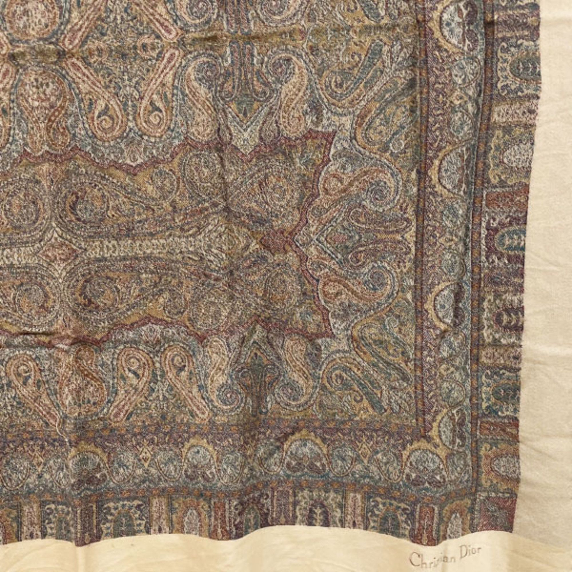 Dior Christian Dior Paisley Large Shawl Multicolor Beige Scarf SS-13364 Size ONE SIZE - 5 Thumbnail
