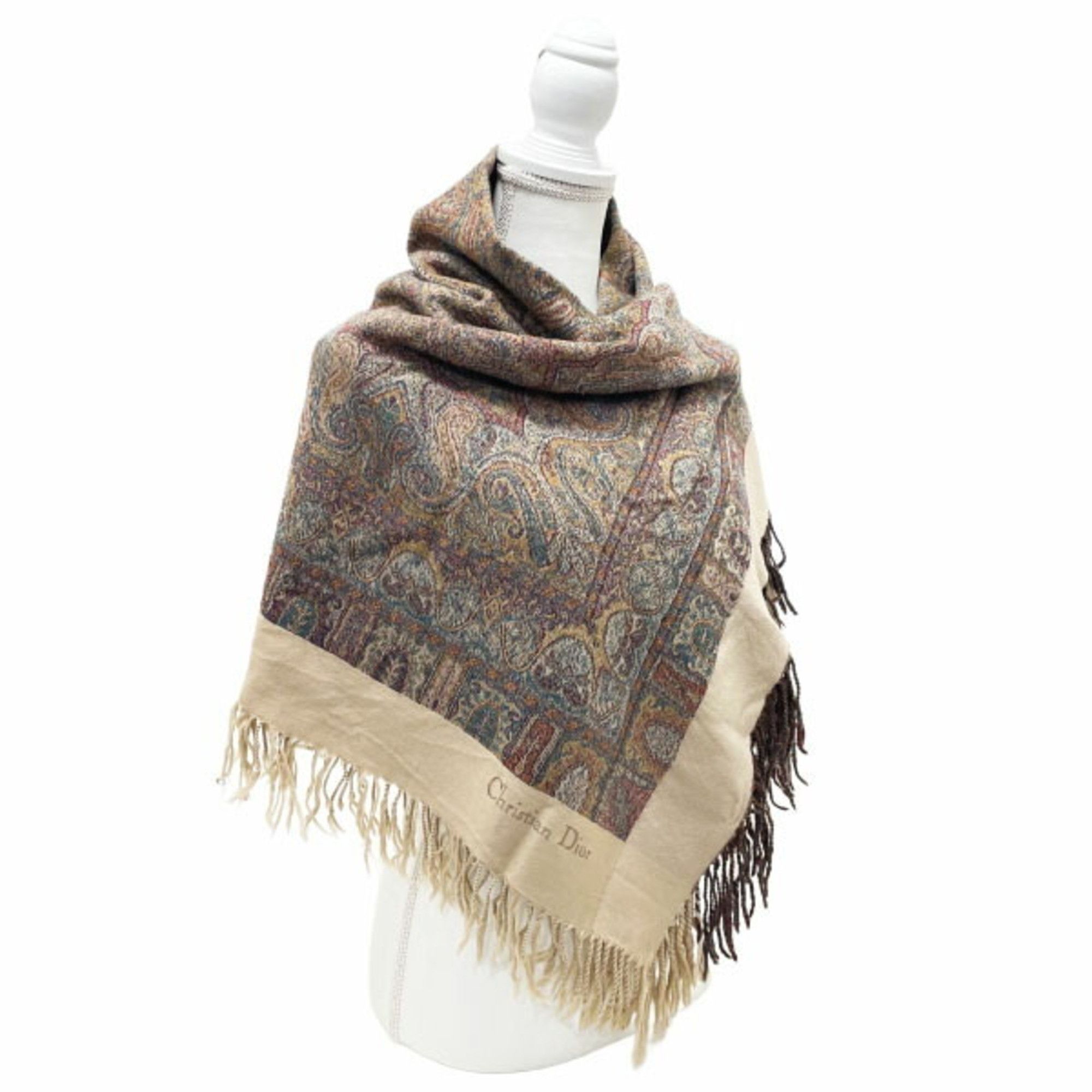 Dior Christian Dior Paisley Large Shawl Multicolor Beige Scarf SS-13364 Size ONE SIZE - 9 Thumbnail