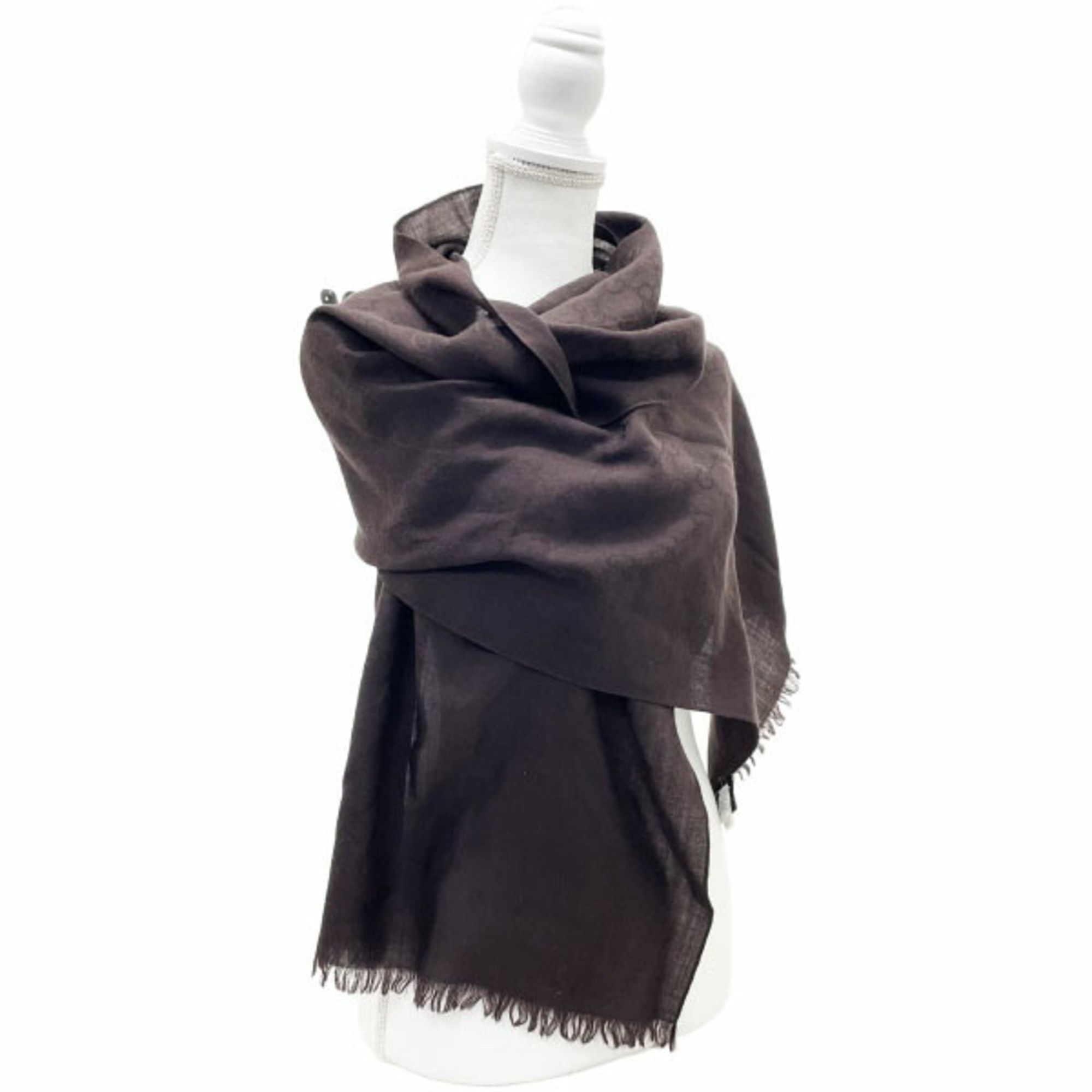 Gucci Gucci Stole GG Pattern Scarf Wool Silk Dark Brown 165904 GUCCI Shawl YY-14171 Size ONE SIZE - 8 Thumbnail