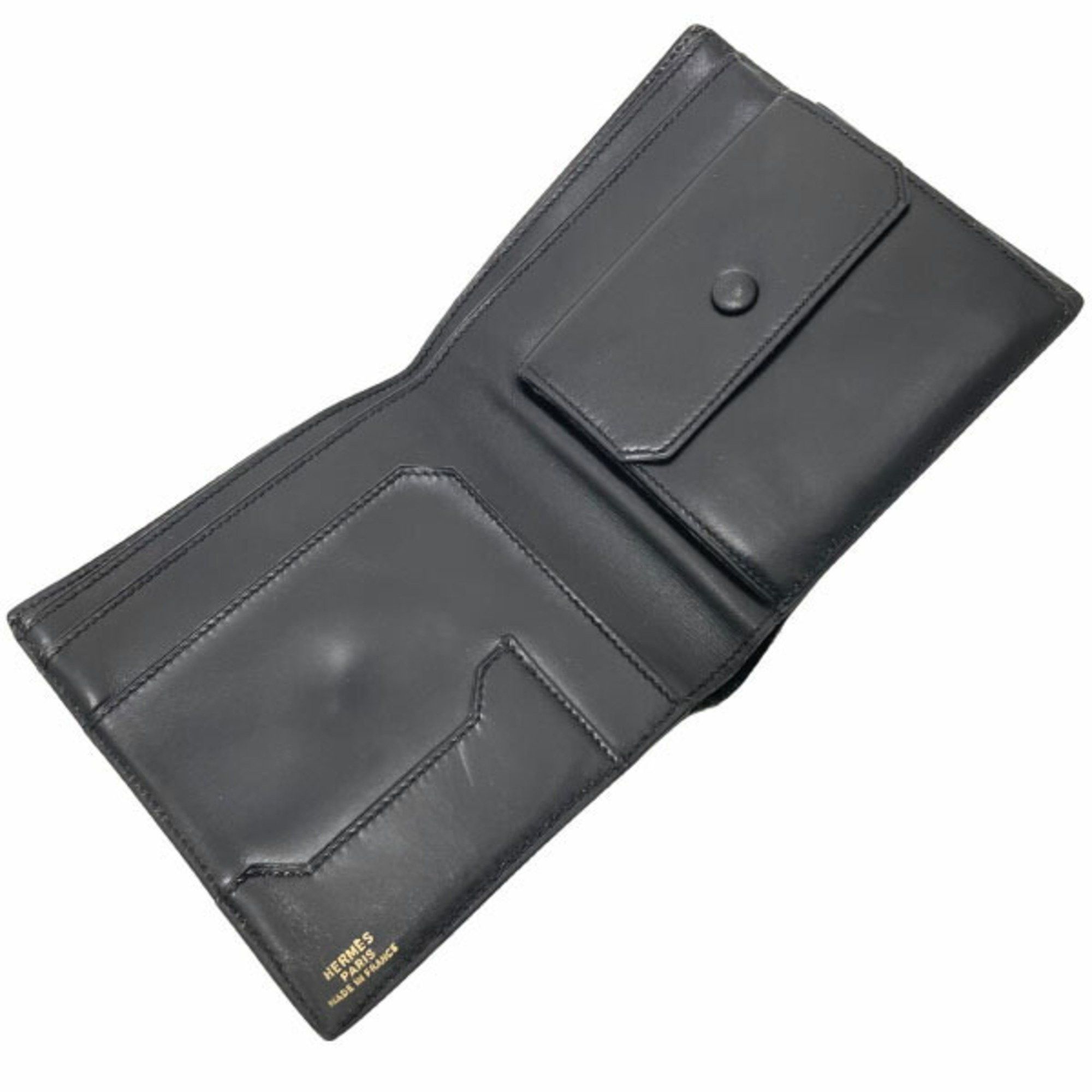 Hermes Hermes Wallet Bi-fold Leather Black HERMES ○E Engraved Compact ASK-14327 Size ONE SIZE - 7 Thumbnail