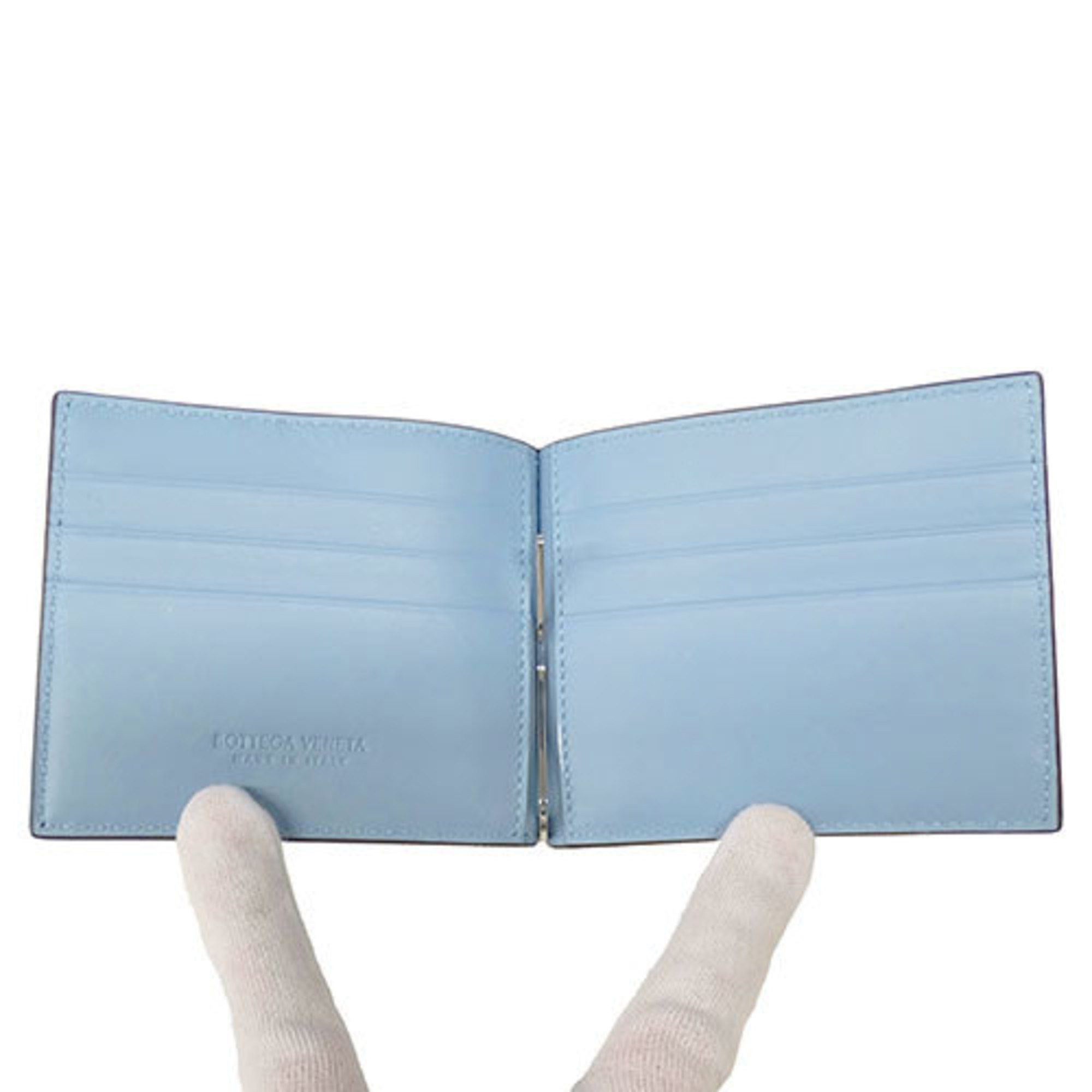 Bottega Veneta BOTTEGA VENETA Men's Wallet, Leather Cassette, Bi-fold Wallet with Money Clip, Gray, Light Blue, Bill Compartment Size ONE SIZE - 6 Thumbnail