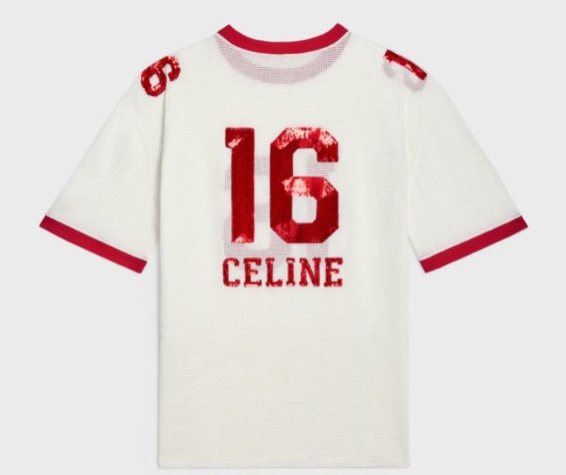 Celine 16 Embroidered T-Shirt in Jersey Mesh White | Grailed