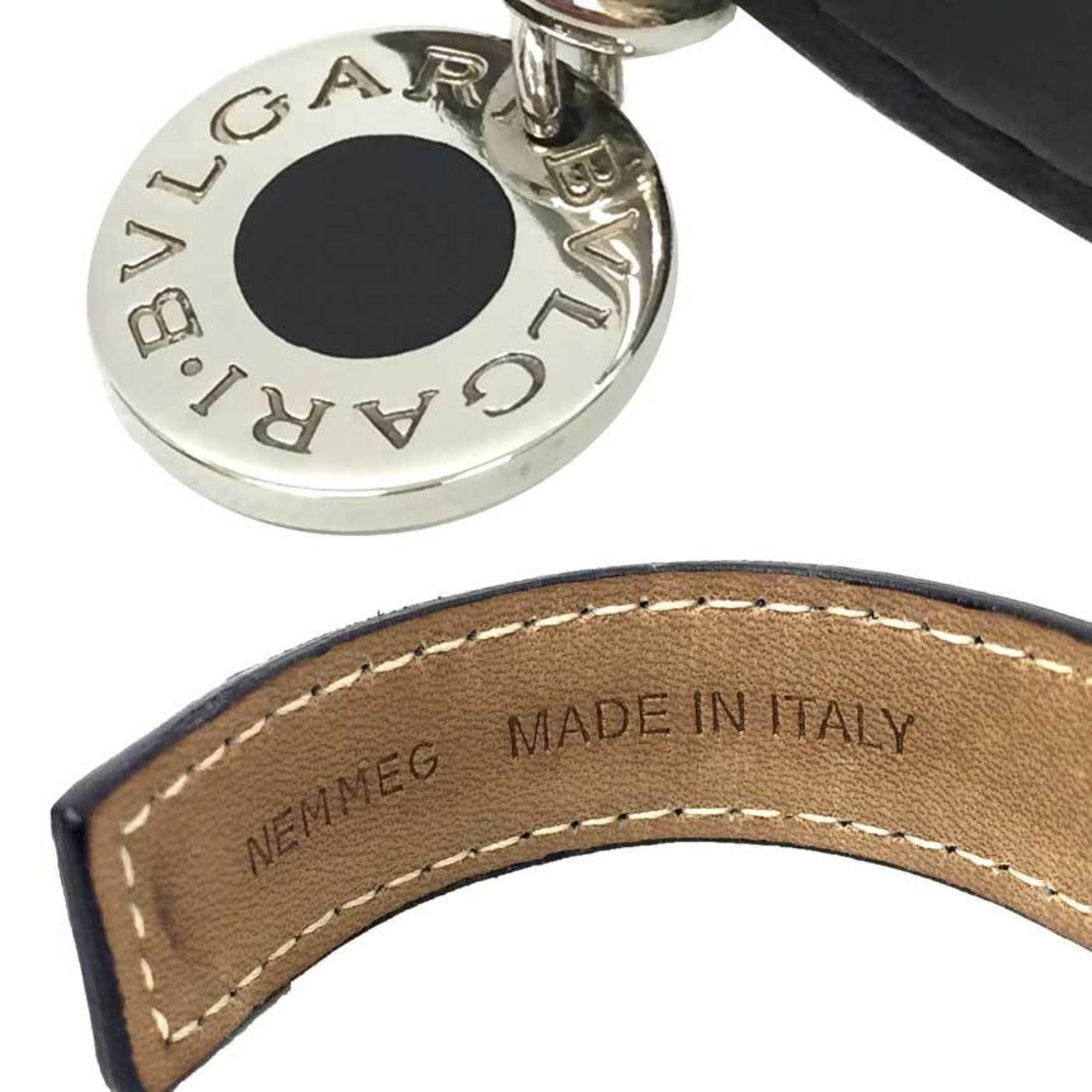 Bvlgari BVLGARI Cuff Bracelet Bangle Leather 23515 Black Silver Preserved Size ONE SIZE - 3 Thumbnail