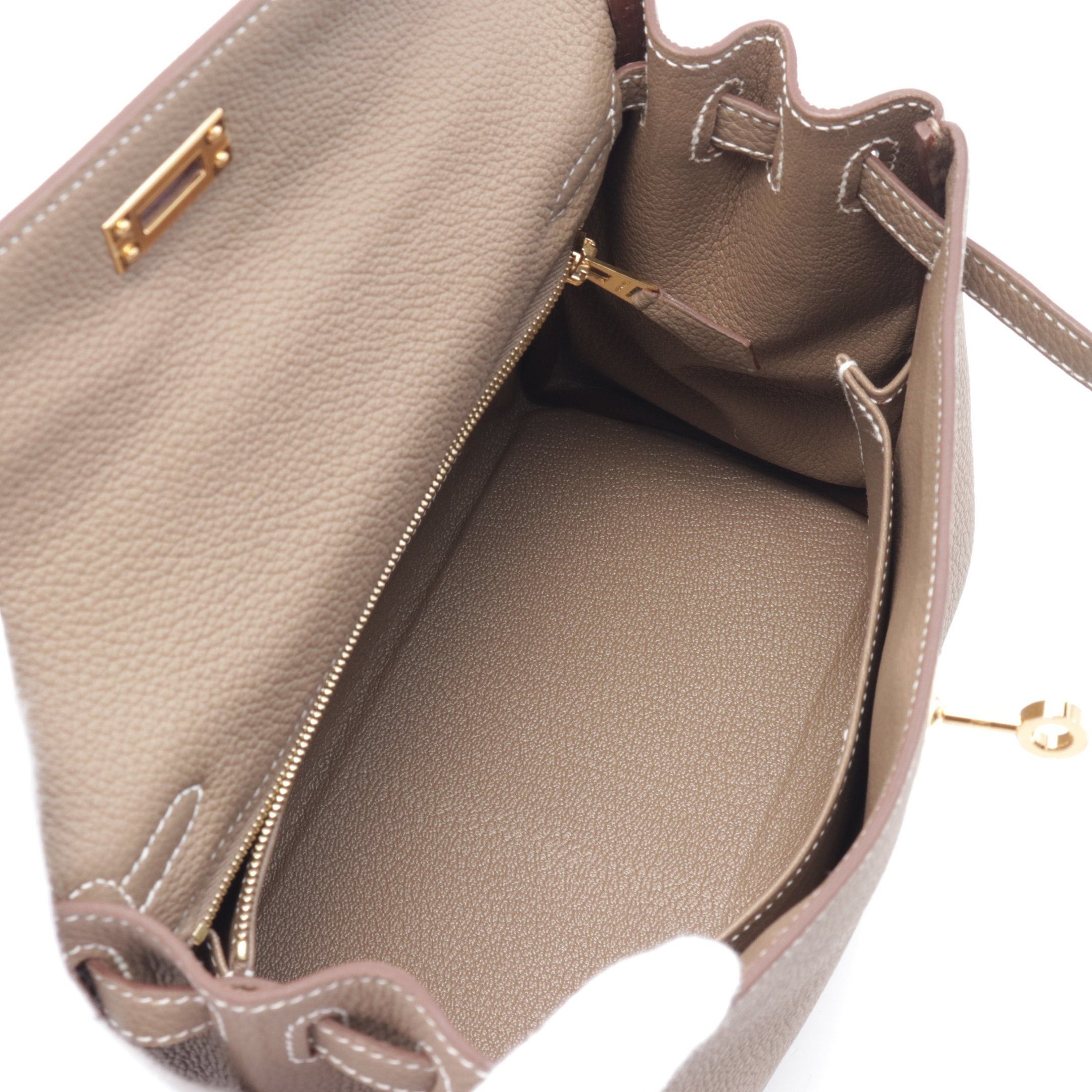 Hermes Hermes Kelly 25 Etoupe Handbag Togo Gray Brown Gold Hardware Double Engraved Size ONE SIZE - 3 Thumbnail