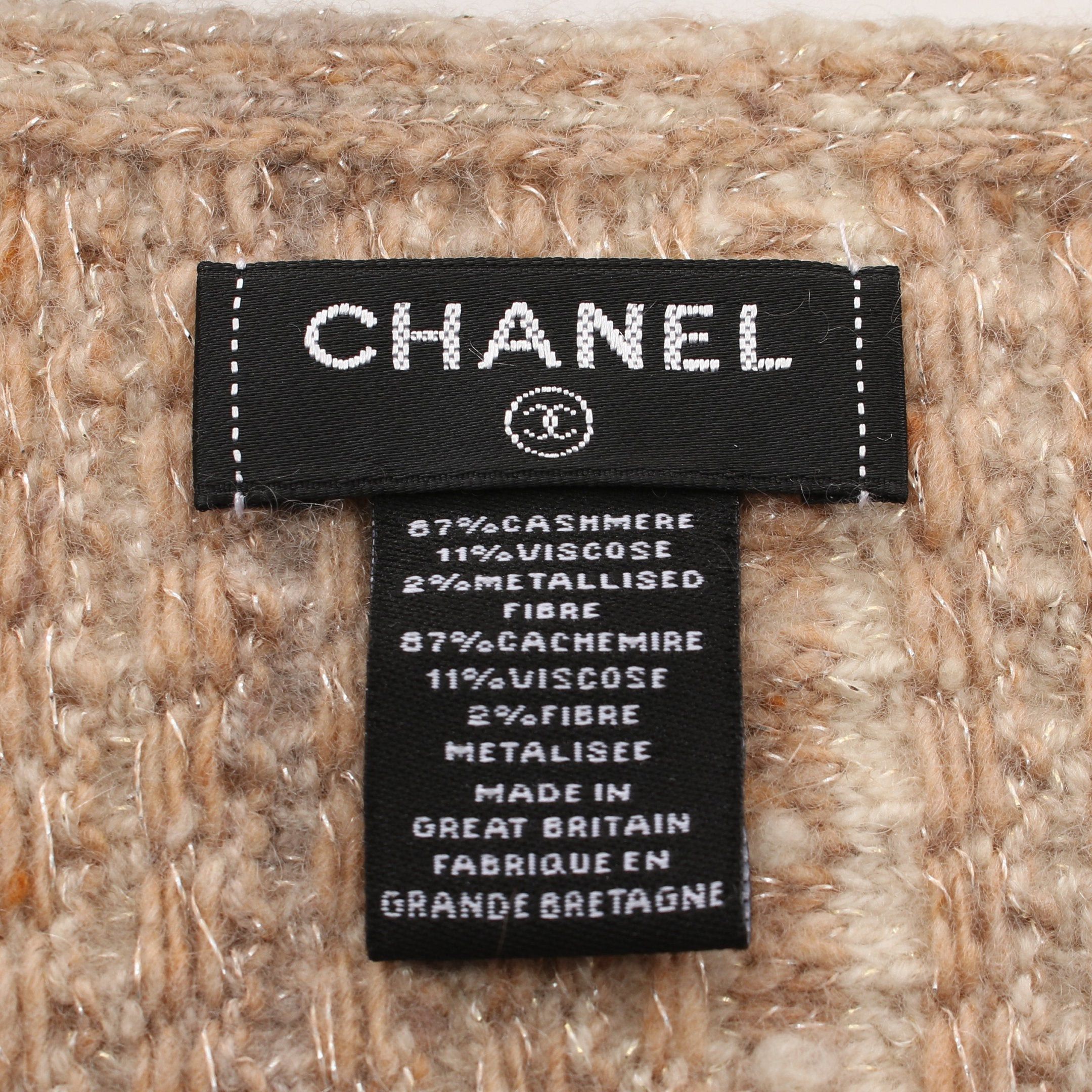 Chanel Chanel Coco Mark Knit Scarf Stall Cashmere Beige Size ONE SIZE - 3 Thumbnail