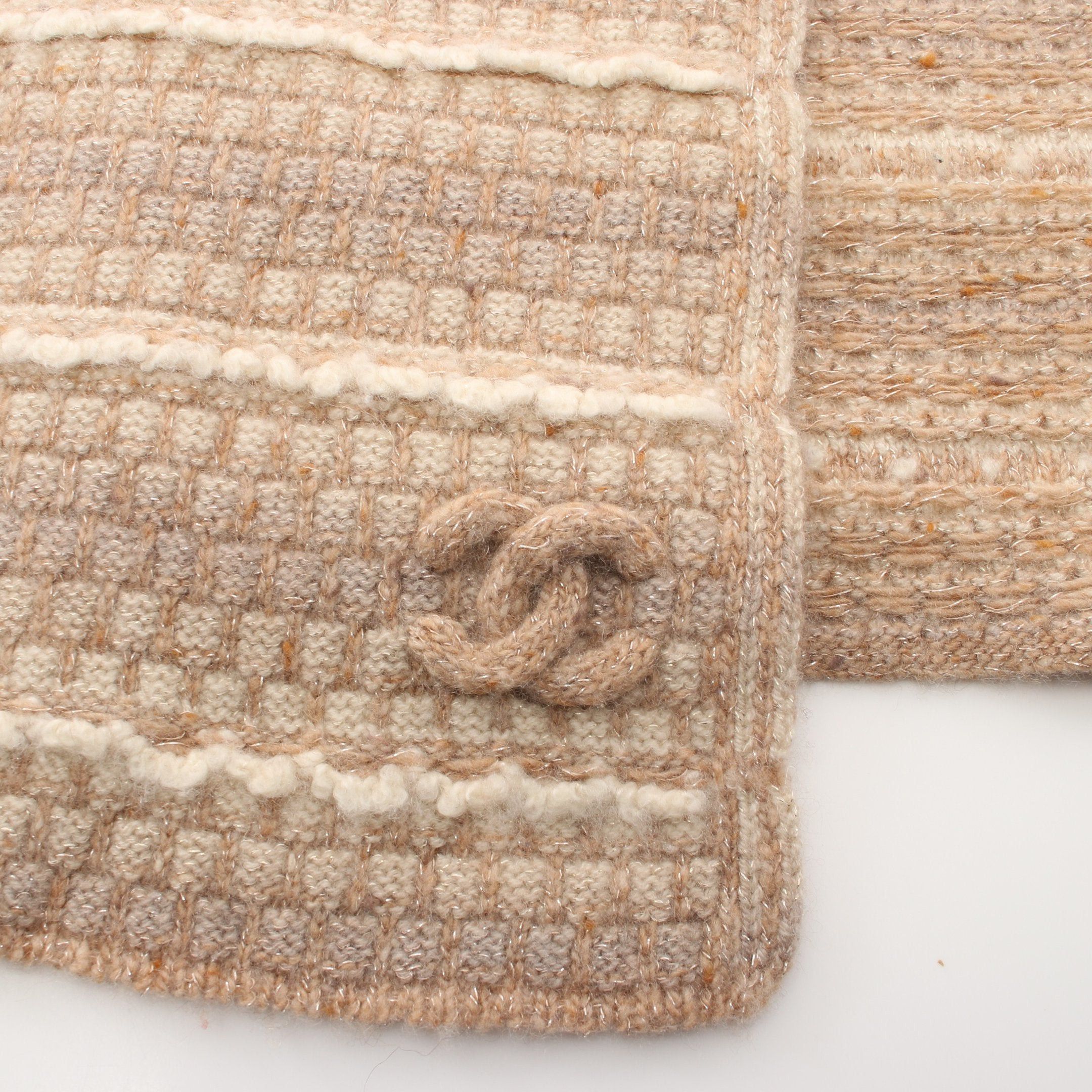 Chanel Chanel Coco Mark Knit Scarf Stall Cashmere Beige Size ONE SIZE - 2 Thumbnail