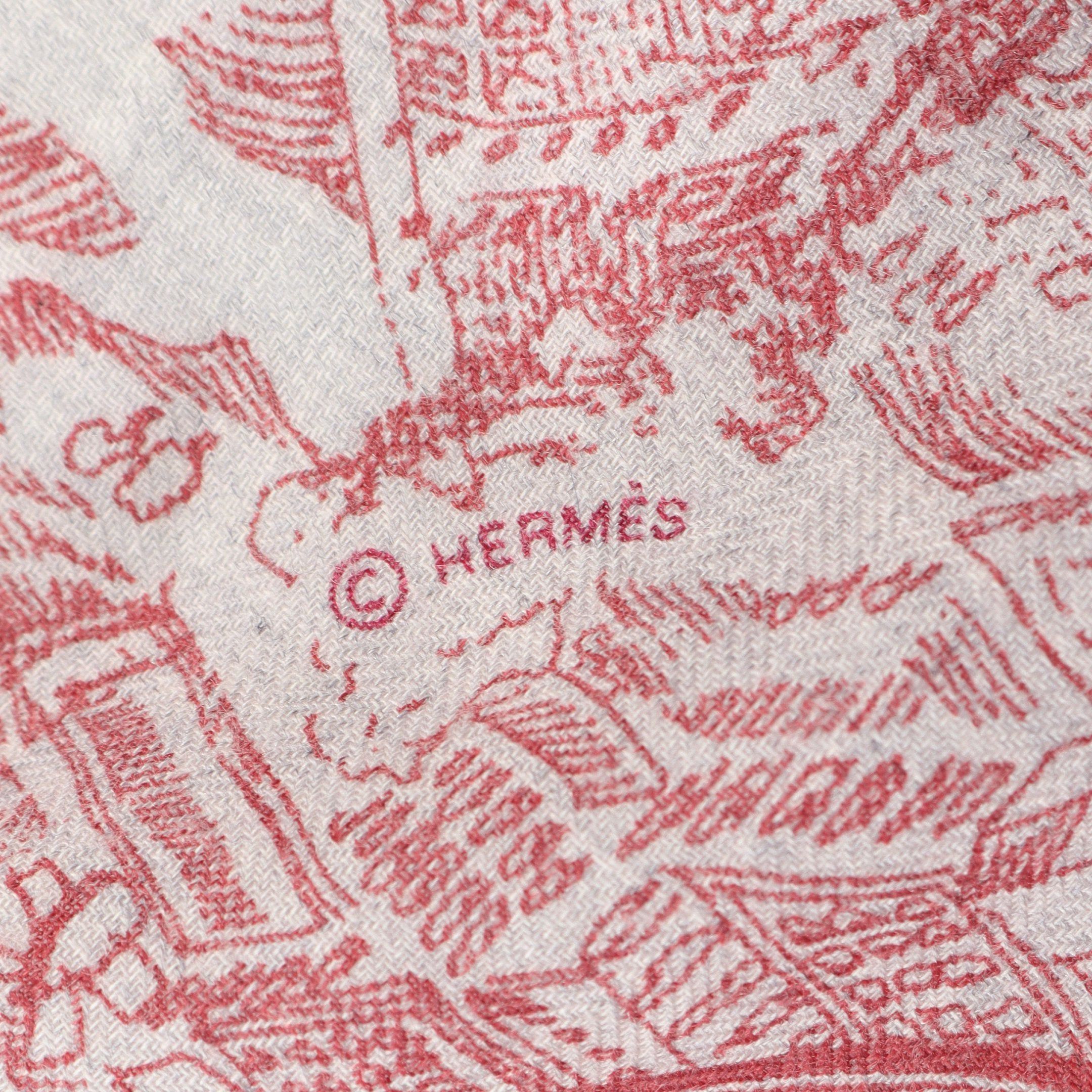 Hermes Hermes Carréjean Carres 140 La Cite Cavaliere Scarf Shawl Cashmere Silk Gray Pink Purple Multicolor Size ONE SIZE - 2 Thumbnail