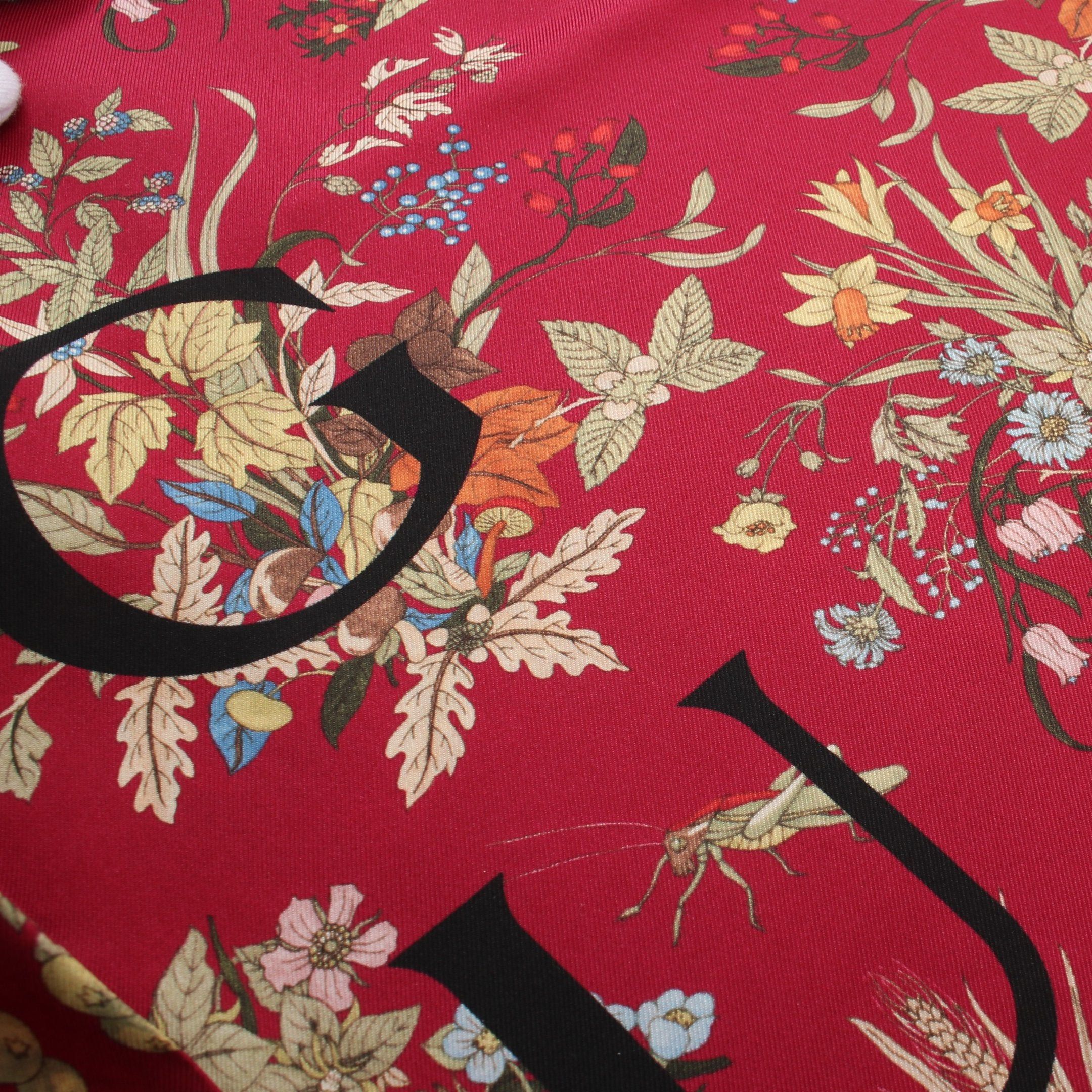 Gucci Gucci Stall Scarf Floral Silk Bordeaux Off White Multicolor 100Th Anniversary Model 2022Ss Size ONE SIZE - 7 Thumbnail