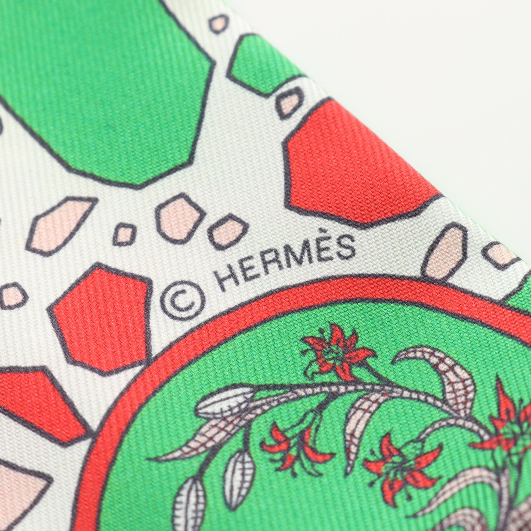 Hermes Twilly La Danse Des Amazones Ribbon Scarf Silk Red Multicolor