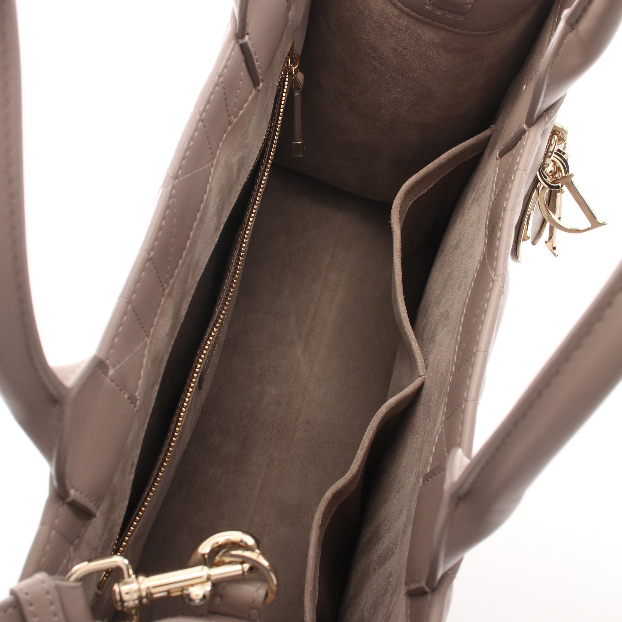 Dior Dior Book Tote Medium Macro Cannage Handbag Bag Leather Gray Beige Size ONE SIZE - 3 Thumbnail