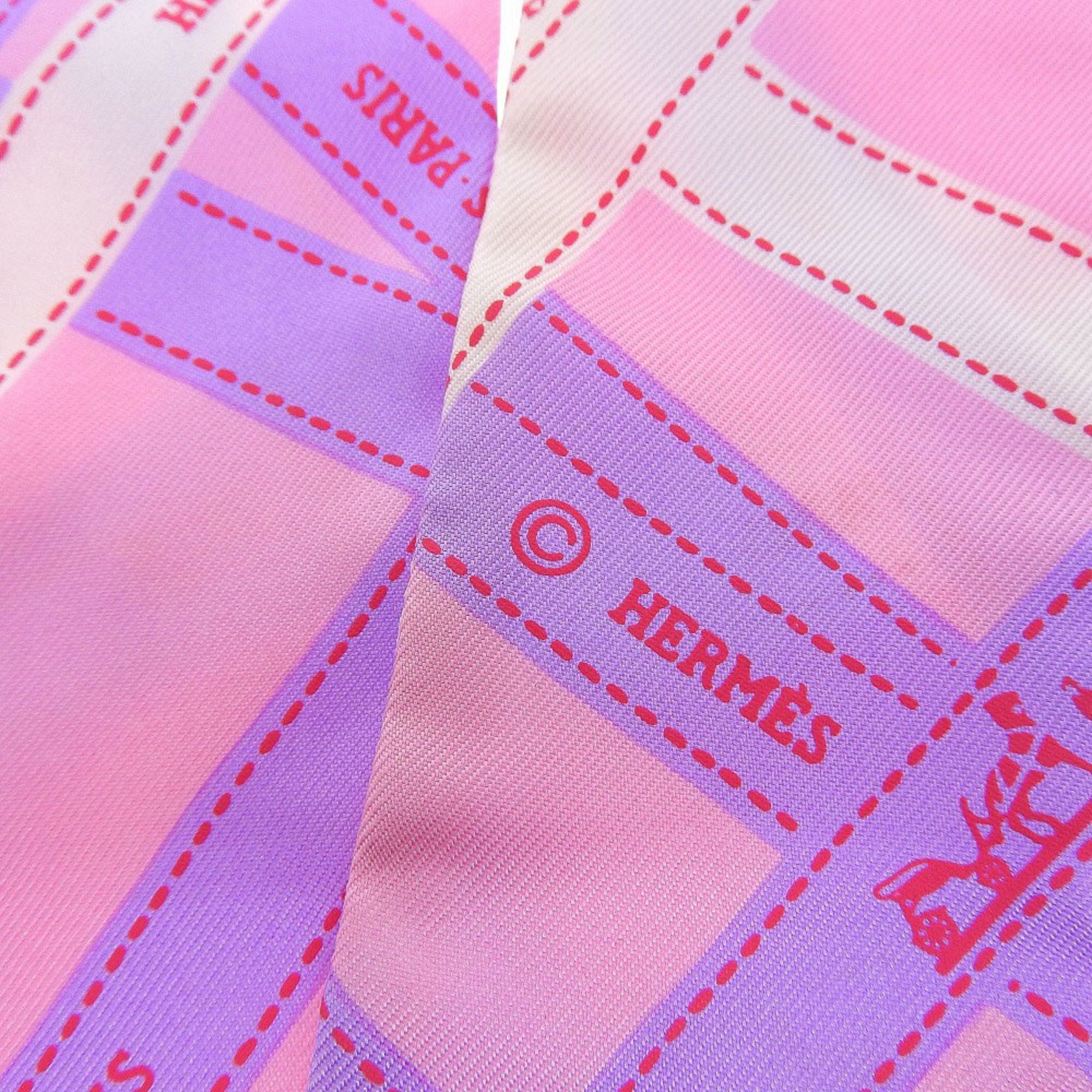 Hermes Hermes Scarf Muffler Bordeaux Ribbon Twilly Silk Pink Size ONE SIZE - 5 Thumbnail