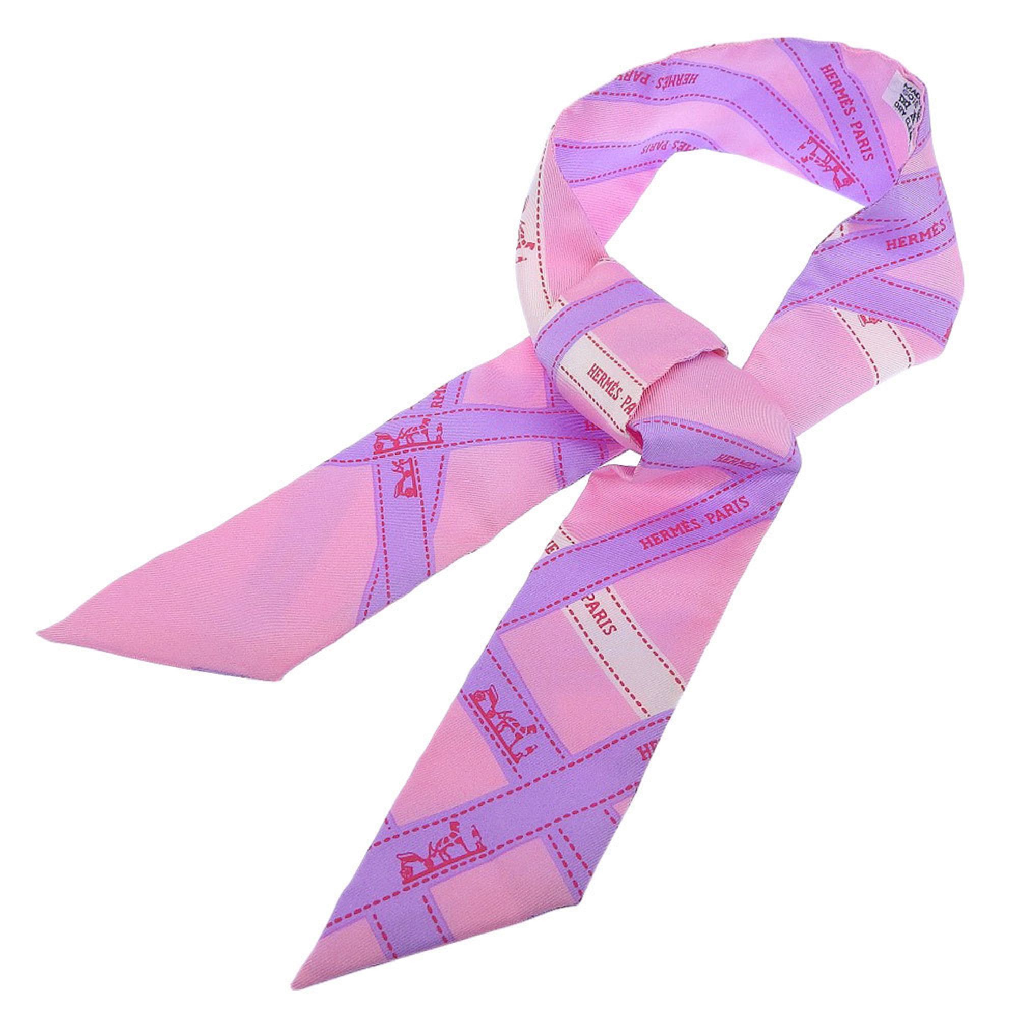 Hermes Hermes Scarf Muffler Bordeaux Ribbon Twilly Silk Pink Size ONE SIZE - 3 Thumbnail