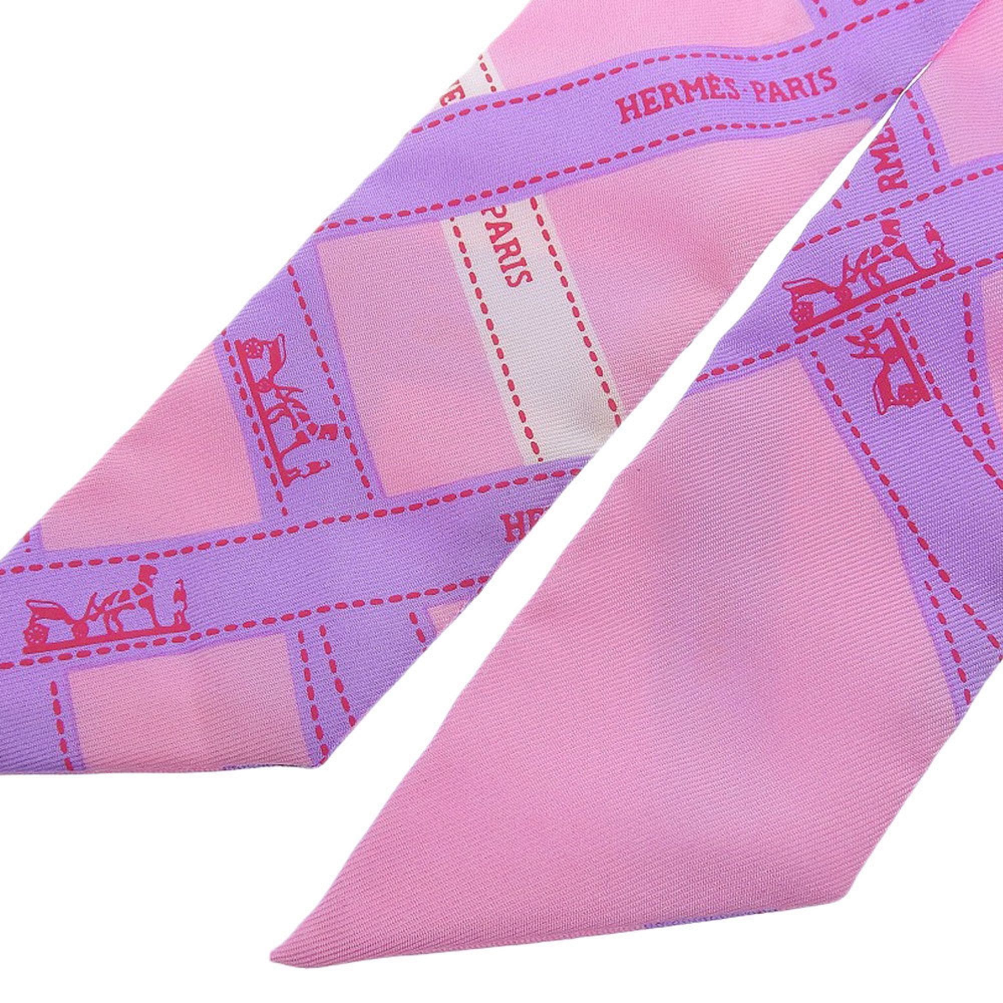 Hermes Hermes Scarf Muffler Bordeaux Ribbon Twilly Silk Pink Size ONE SIZE - 4 Thumbnail