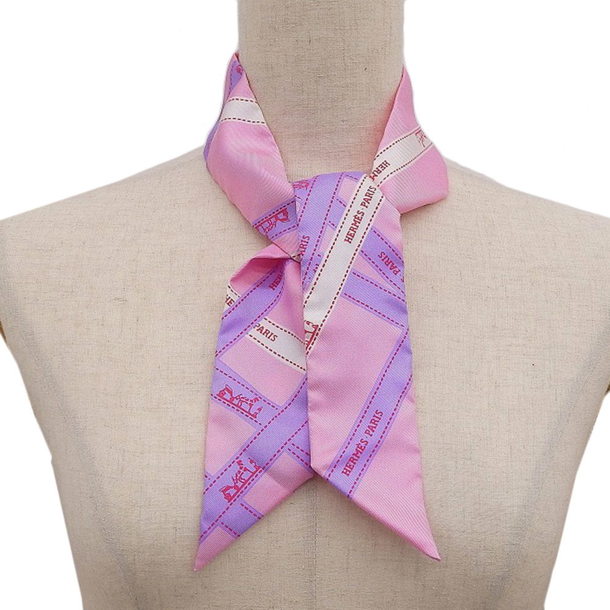 Hermes Hermes Scarf Muffler Bordeaux Ribbon Twilly Silk Pink Size ONE SIZE - 2 Thumbnail