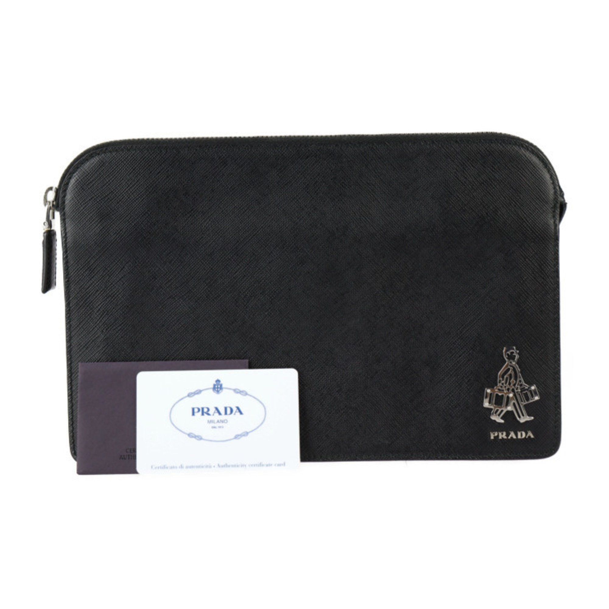 Prada Prada Pouch Second Bag 2VF056 Saffiano Leather Black Clutch Size ONE SIZE - 9 Thumbnail