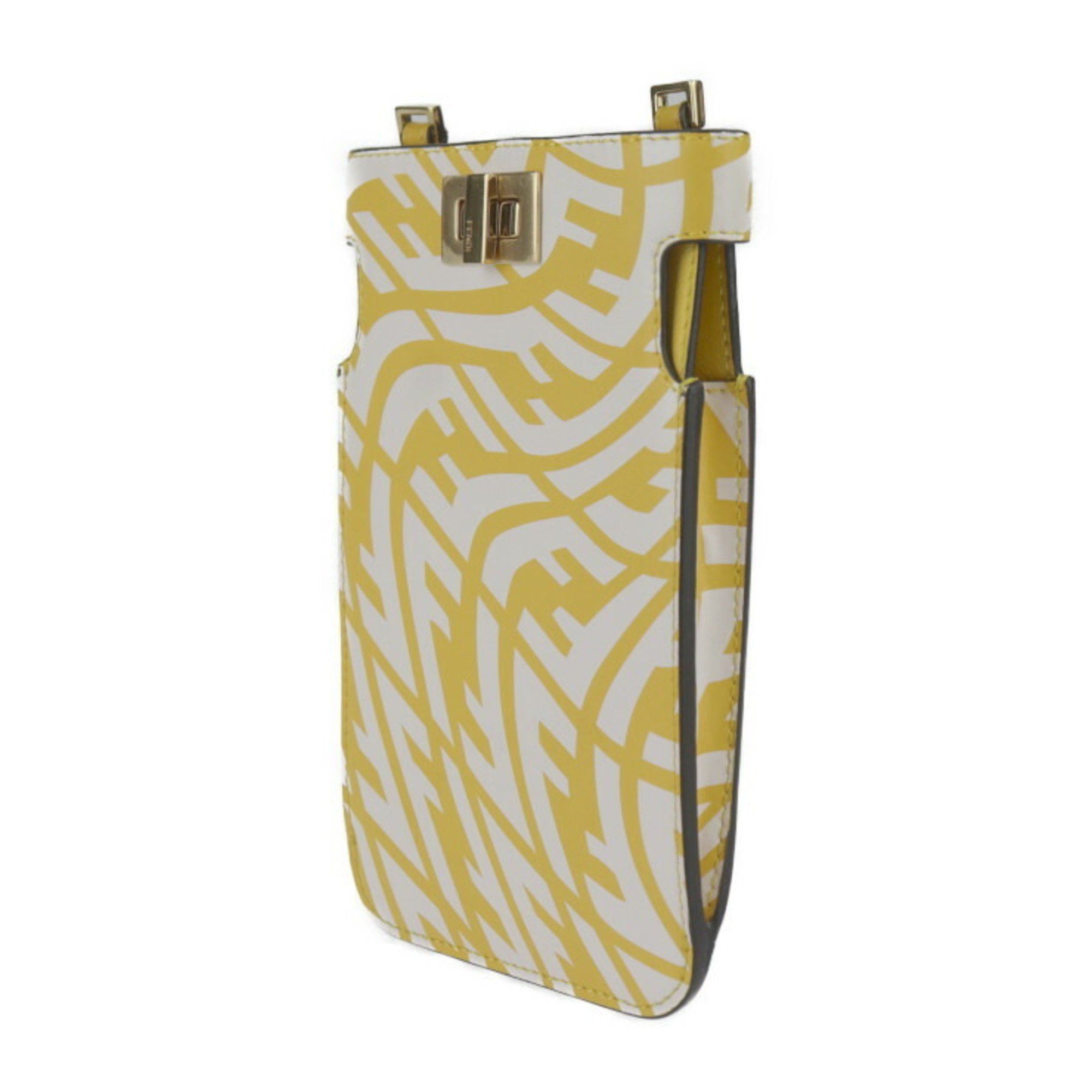 Fendi FENDI Peekaboo Shoulder Bag 8M0442 Calf Leather Yellow Zucca Pattern Smartphone Pouch Case Strap Turn Lock Size ONE SIZE - 3 Thumbnail