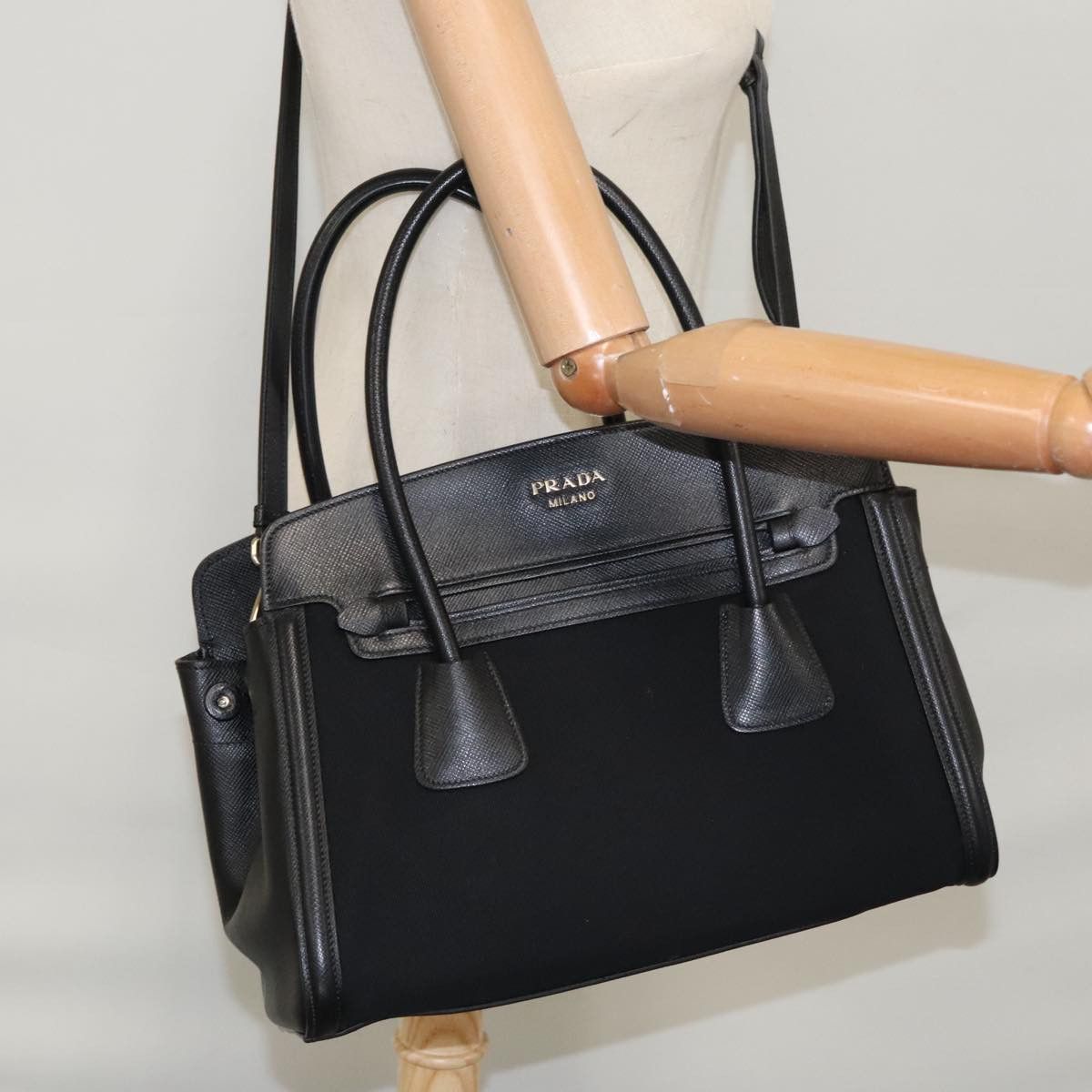 Prada Canapa Black Leather Handbag (Pre-Owned) Size ONE SIZE - 17 Thumbnail
