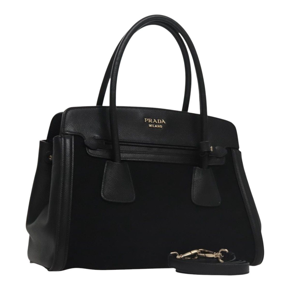 Prada Canapa Black Leather Handbag (Pre-Owned) Size ONE SIZE - 18 Thumbnail
