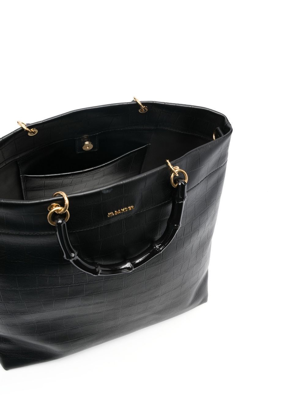 Jil Sander BAMBOO-HANDLE EMBOSSED LEATHER TOTE BAG Size ONE SIZE - 3 Thumbnail