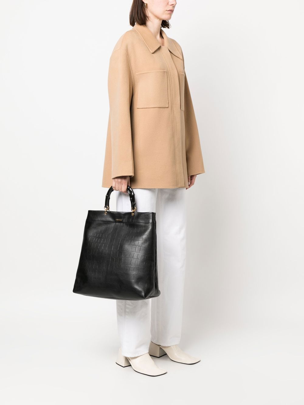 Jil Sander BAMBOO-HANDLE EMBOSSED LEATHER TOTE BAG Size ONE SIZE - 4 Thumbnail