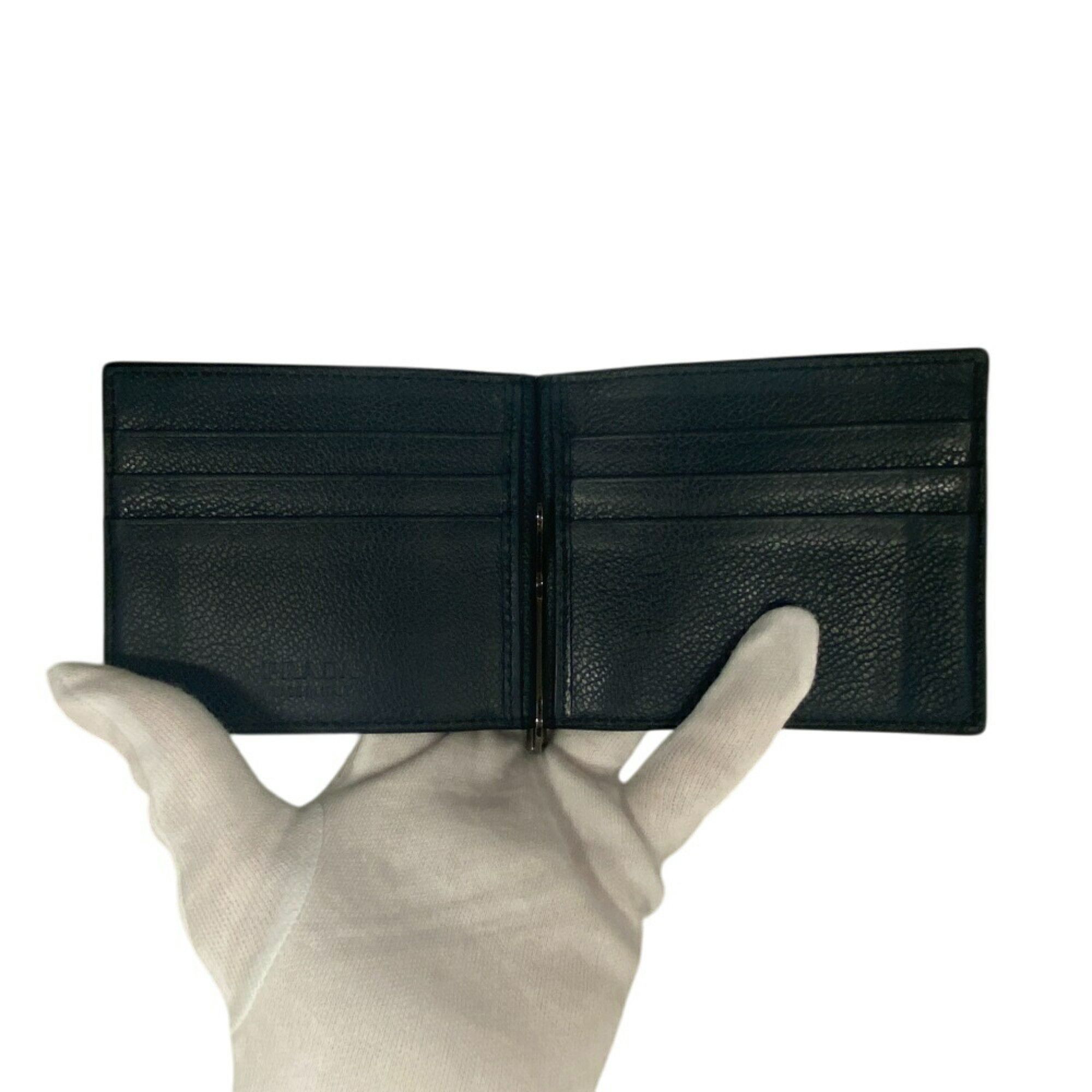 PRADA 2MN077 Business Card Holder/Card Case Saffiano Leather Money Clip Black Men's