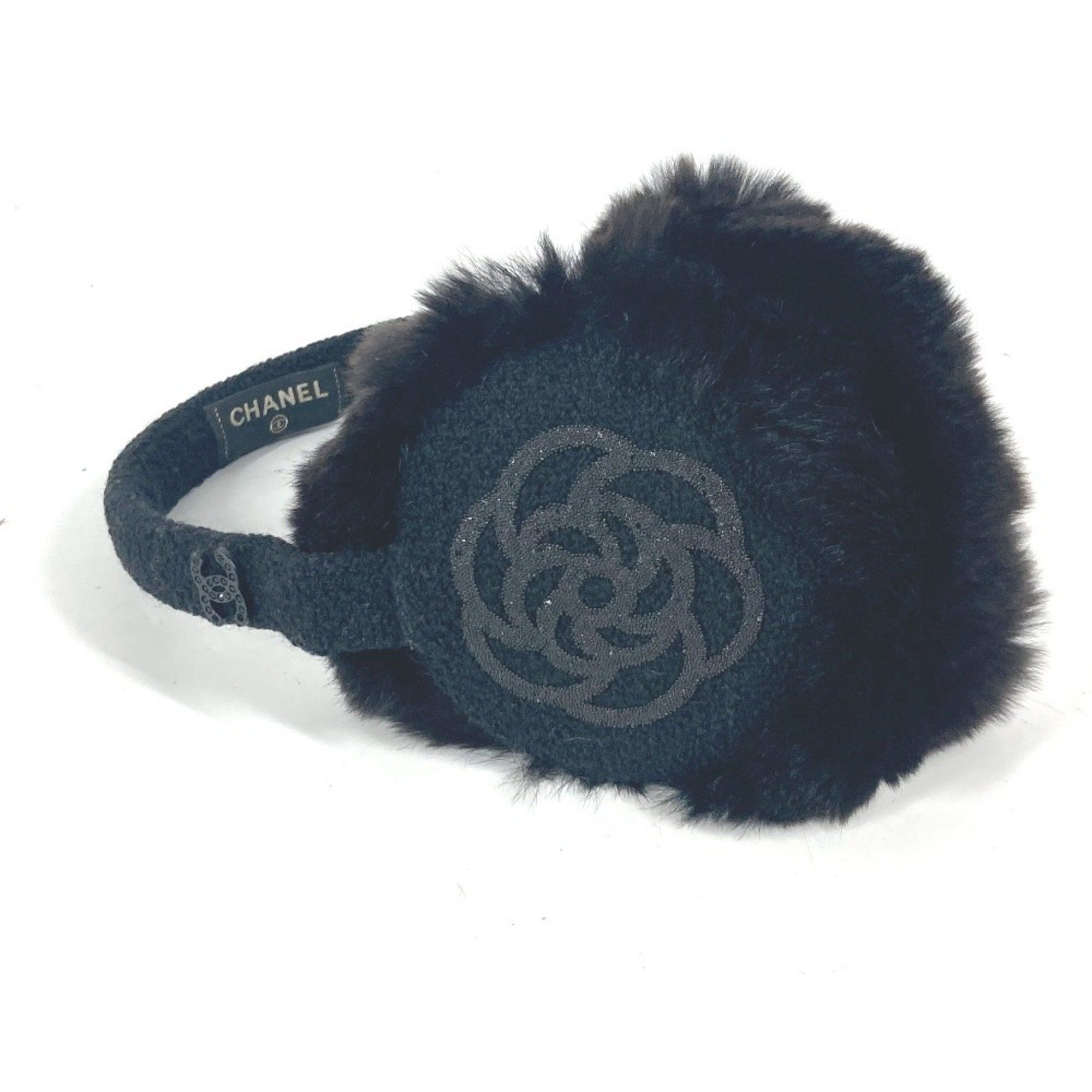 Chanel Chanel Earmuffs Ear Warmers Camellia Stone CC Coco Mark Scarf Fur Women's Black Size ONE SIZE - 7 Thumbnail
