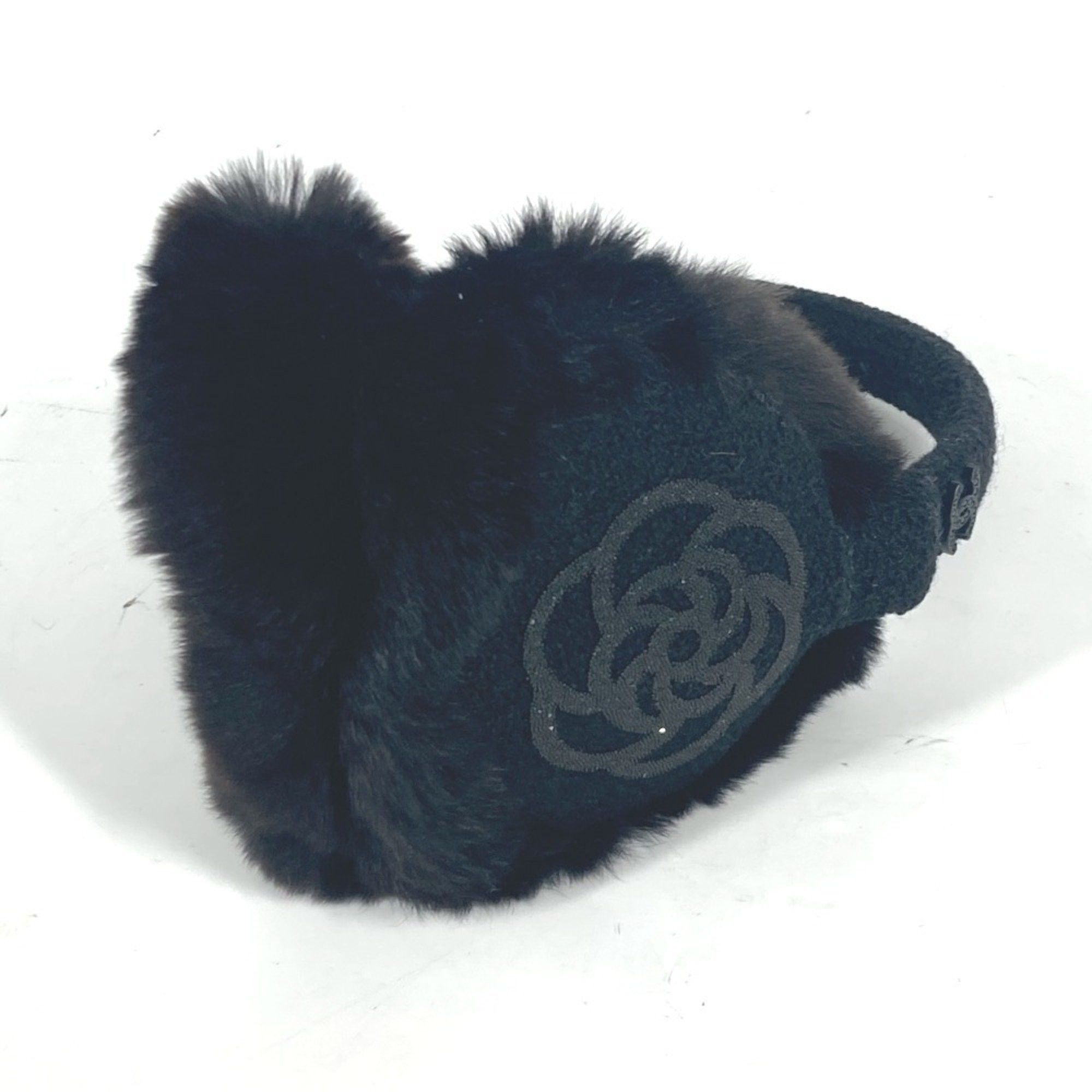 Chanel Chanel Earmuffs Ear Warmers Camellia Stone CC Coco Mark Scarf Fur Women's Black Size ONE SIZE - 4 Thumbnail