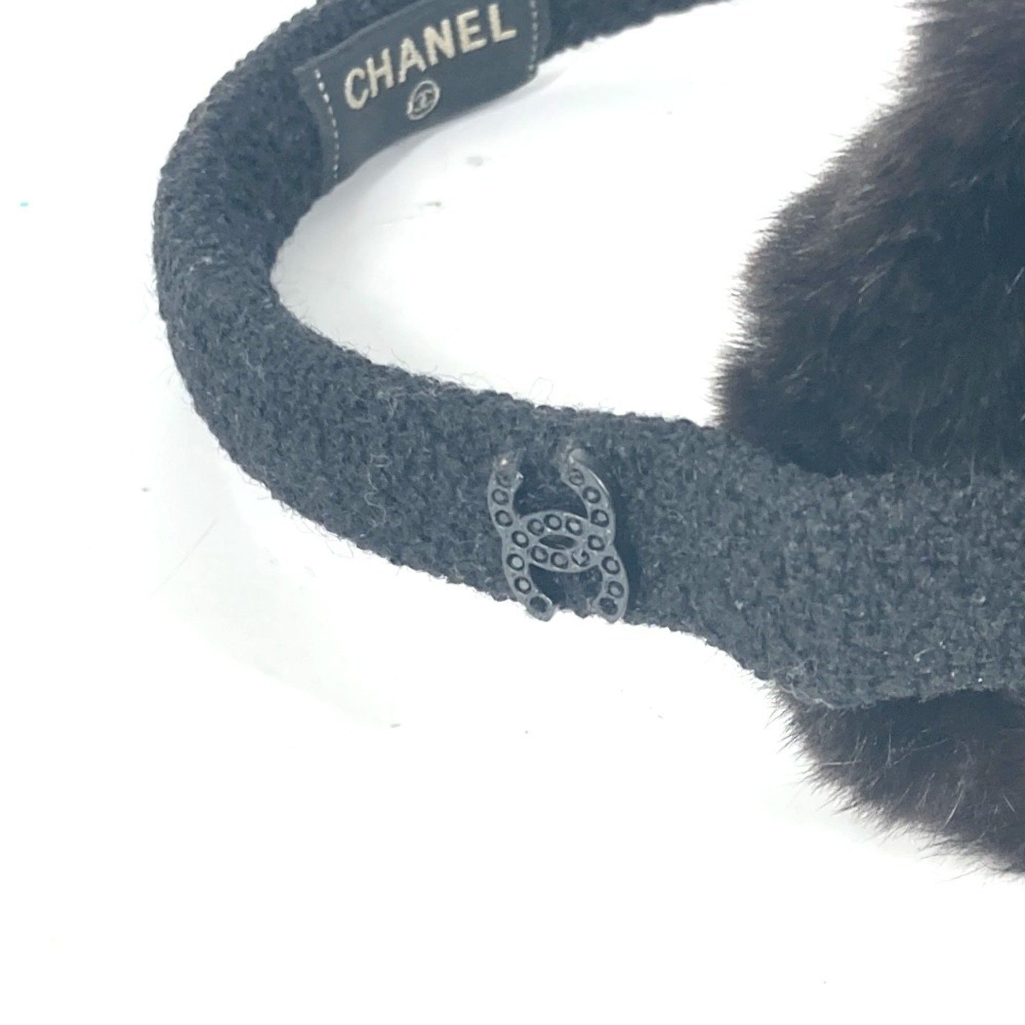 Chanel Chanel Earmuffs Ear Warmers Camellia Stone CC Coco Mark Scarf Fur Women's Black Size ONE SIZE - 8 Thumbnail