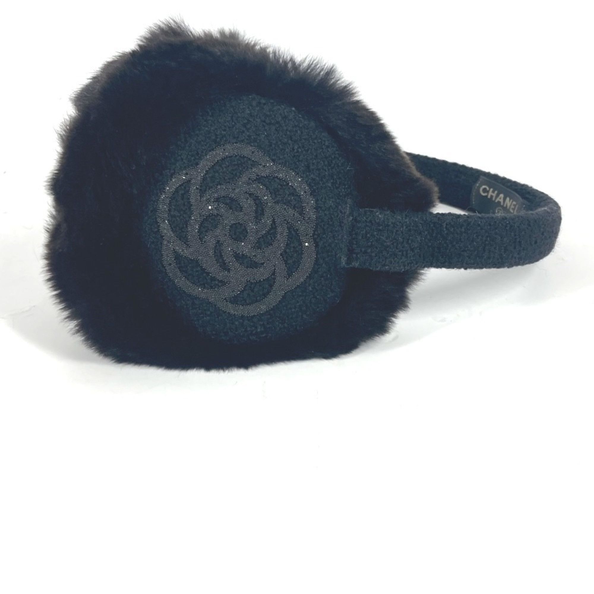 Chanel Chanel Earmuffs Ear Warmers Camellia Stone CC Coco Mark Scarf Fur Women's Black Size ONE SIZE - 6 Thumbnail