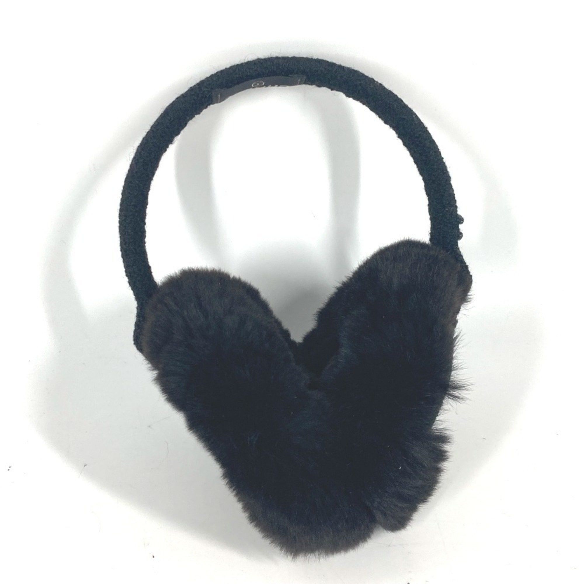 Chanel Chanel Earmuffs Ear Warmers Camellia Stone CC Coco Mark Scarf Fur Women's Black Size ONE SIZE - 3 Thumbnail