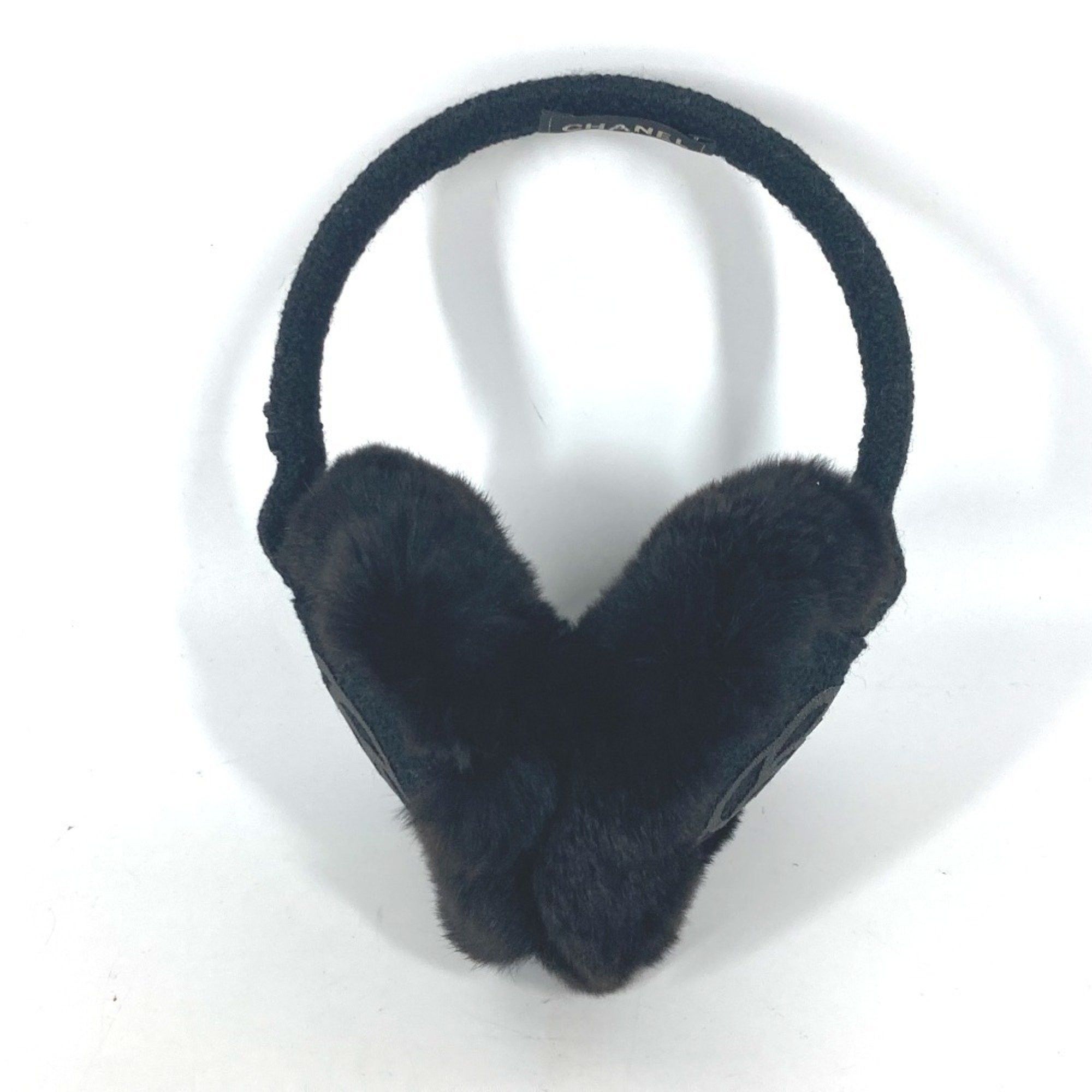 Chanel Chanel Earmuffs Ear Warmers Camellia Stone CC Coco Mark Scarf Fur Women's Black Size ONE SIZE - 2 Thumbnail