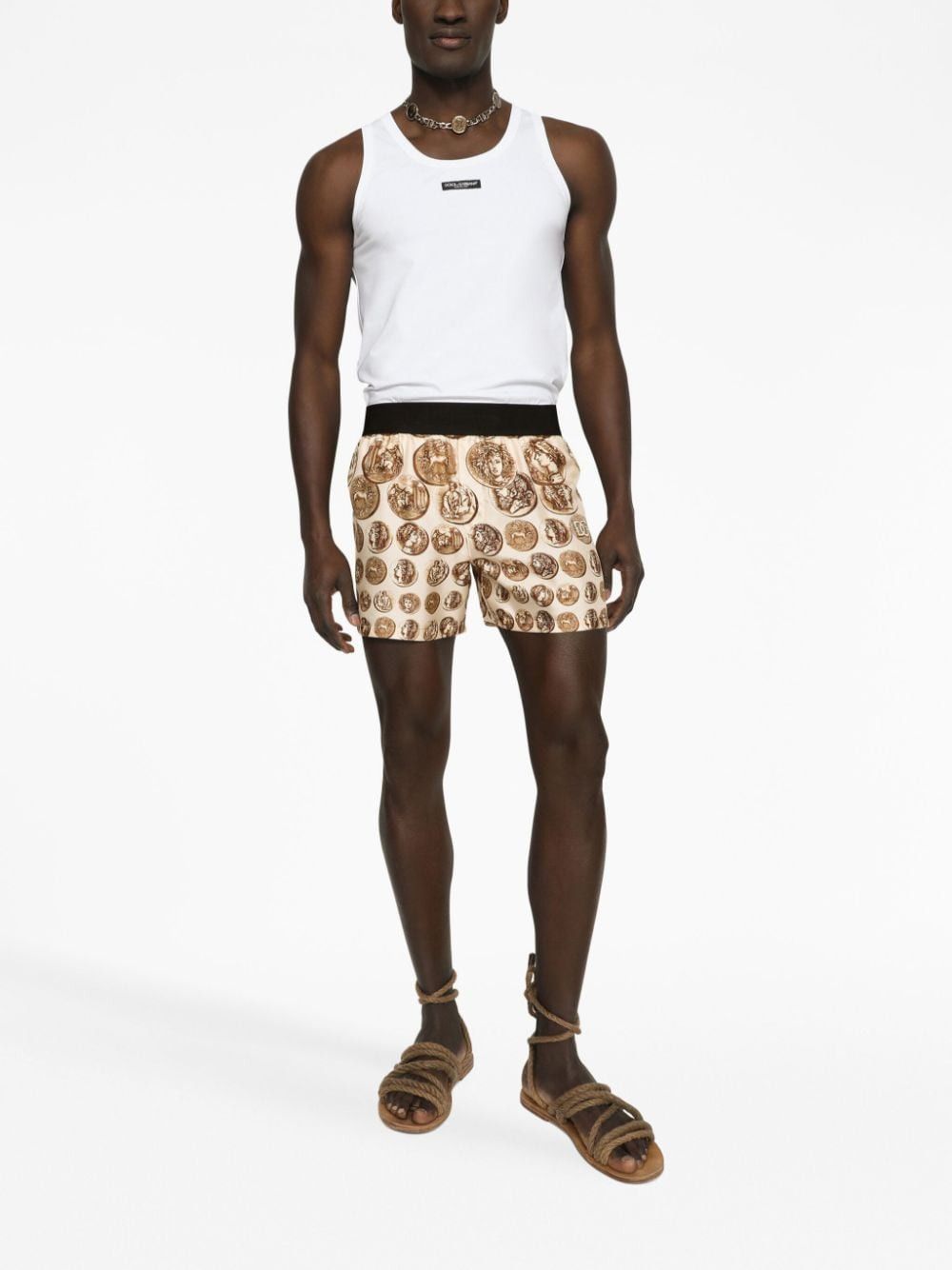 STRETCH COTTON TANK TOP WITH LOGO LABEL