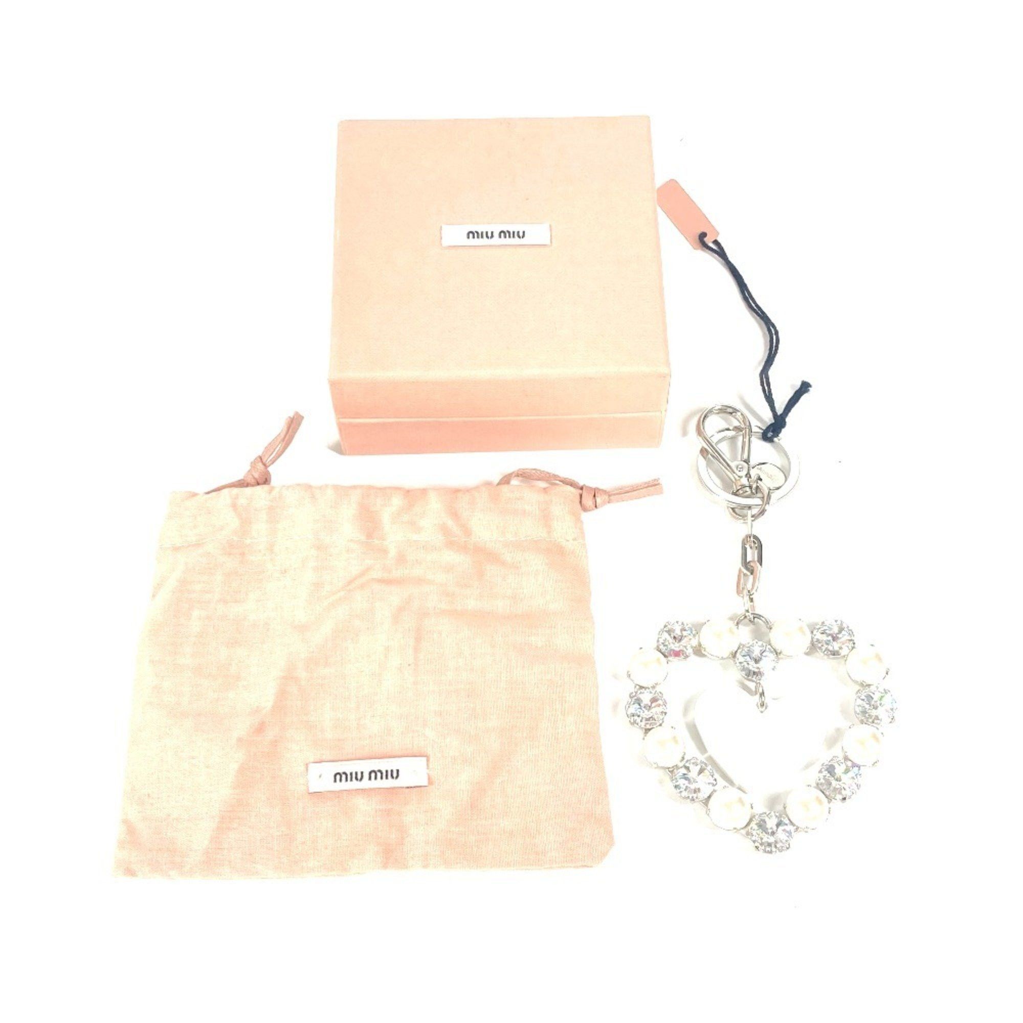 Miu Miu MIU Miu Rhinestone Heart Bag Charm Keychain Metal Women's Silver Size ONE SIZE - 10 Thumbnail