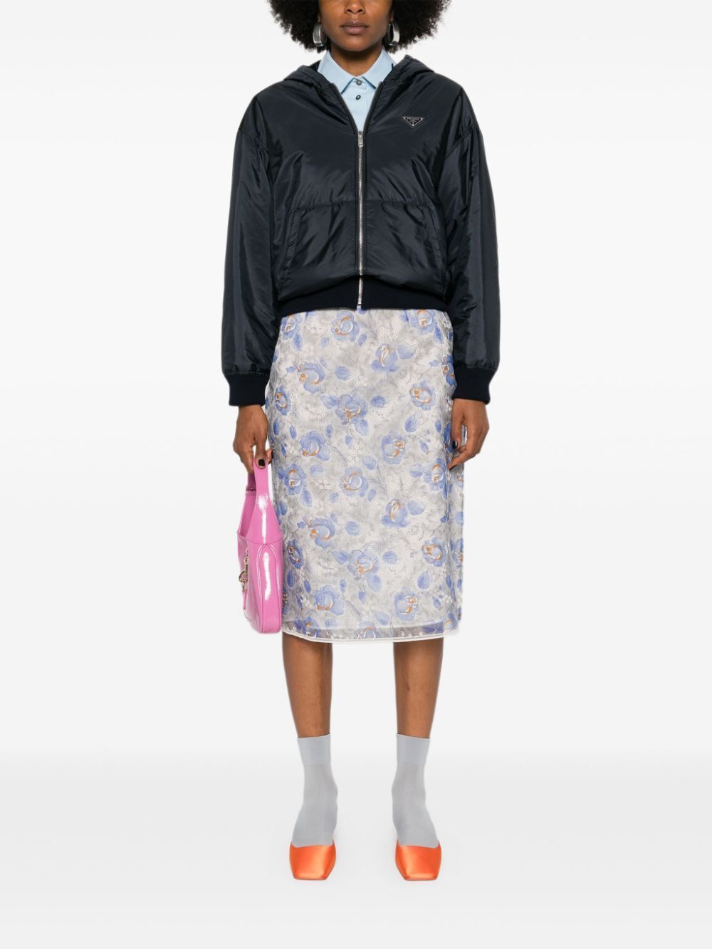 Prada GONNA STAMPA PEONIA IN NYLONETTE Size 28" / US 6 / IT 42 - 4 Thumbnail
