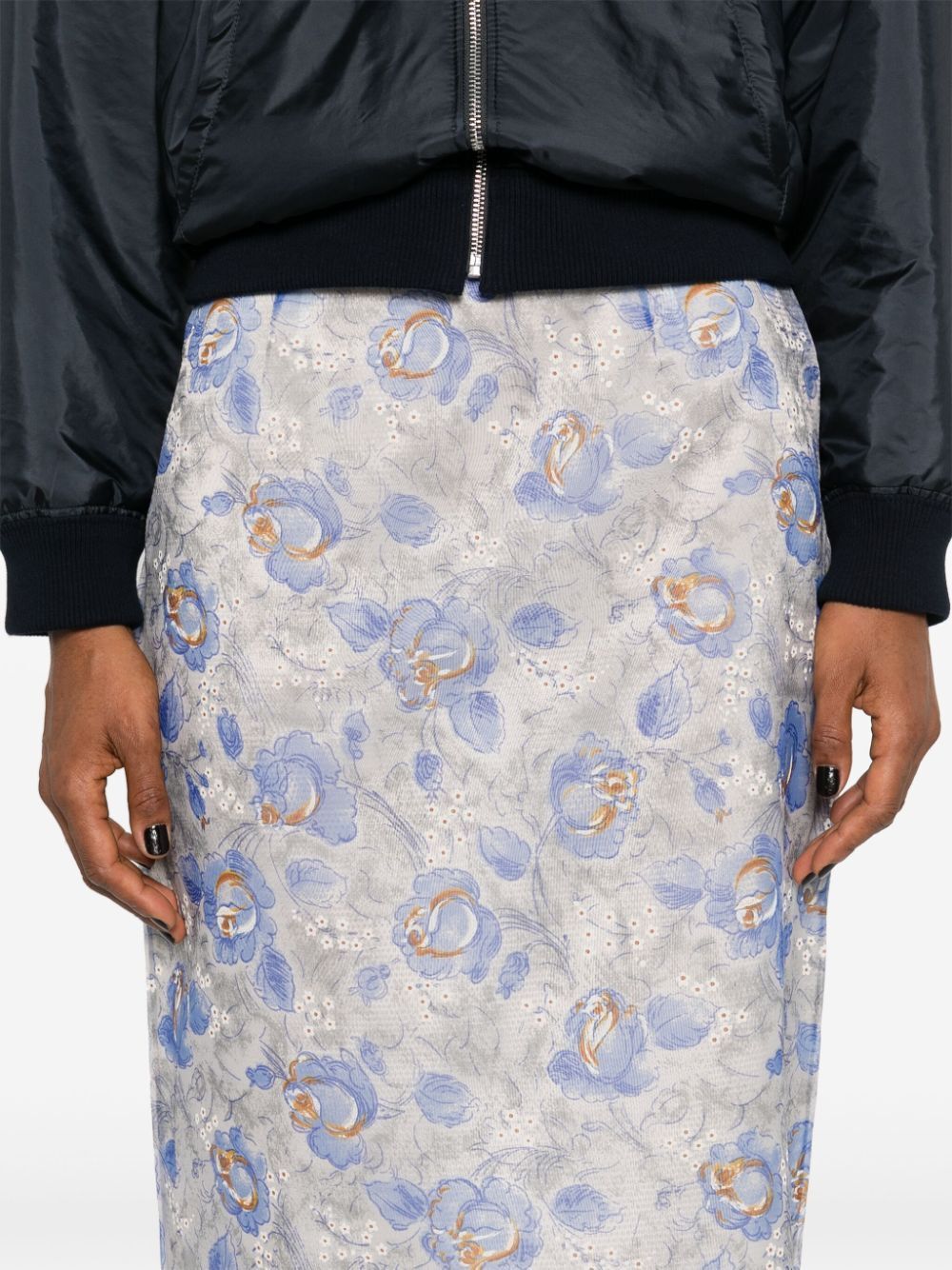 Prada GONNA STAMPA PEONIA IN NYLONETTE Size 28" / US 6 / IT 42 - 5 Thumbnail