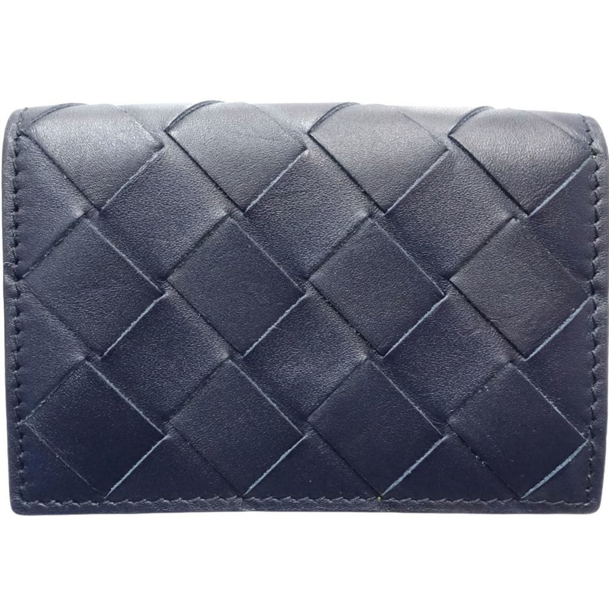 Bottega Veneta BOTTEGAVENETA Bottega Veneta Tri-fold Wallet Intrecciato Tiny Leather Navy Yellow 181059 Size ONE SIZE - 2 Thumbnail