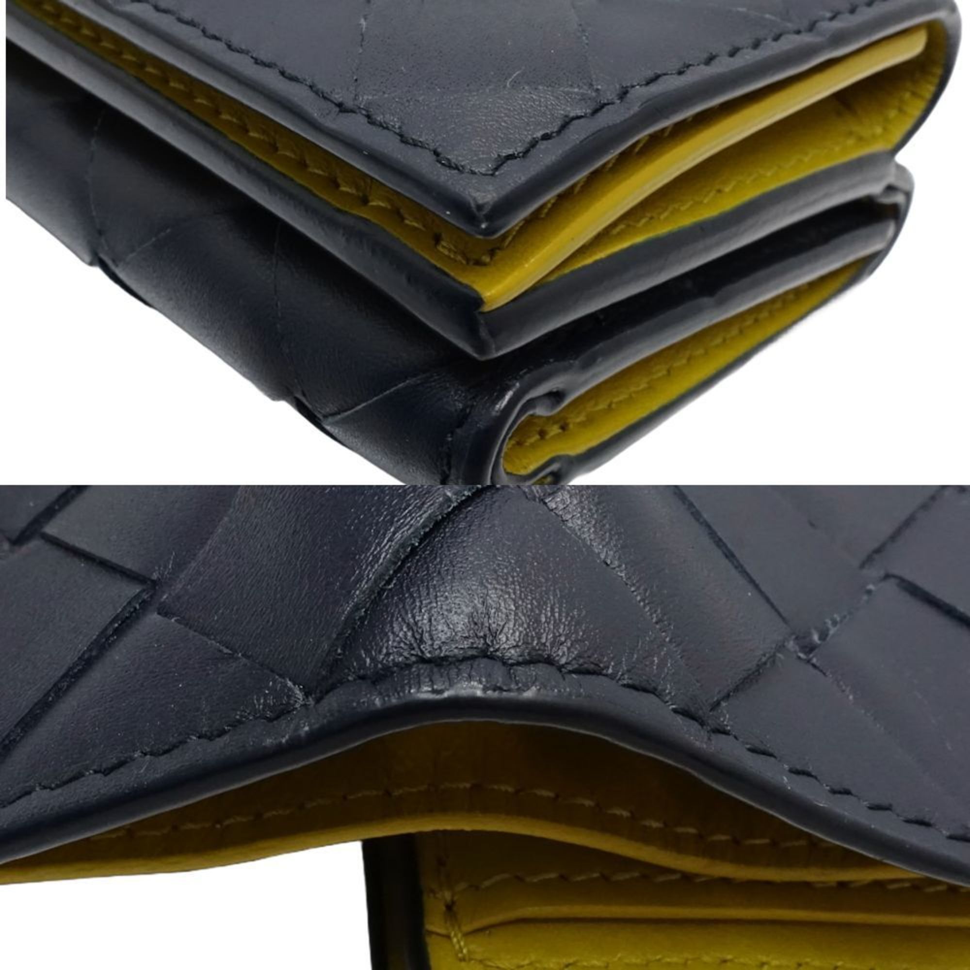 Bottega Veneta BOTTEGAVENETA Bottega Veneta Tri-fold Wallet Intrecciato Tiny Leather Navy Yellow 181059 Size ONE SIZE - 4 Thumbnail
