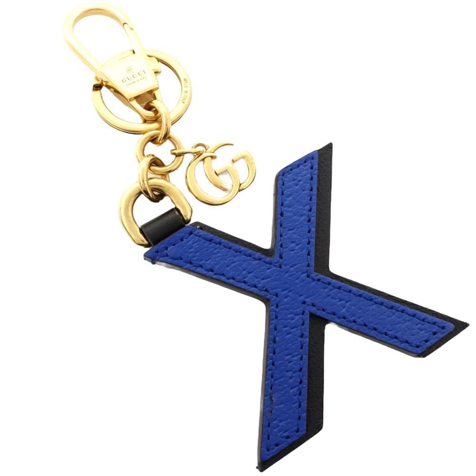Gucci Gucci Key Ring 727662 Alphabet X Bag Charm Leather Beige Blue Black 181121 Size ONE SIZE - 9 Thumbnail
