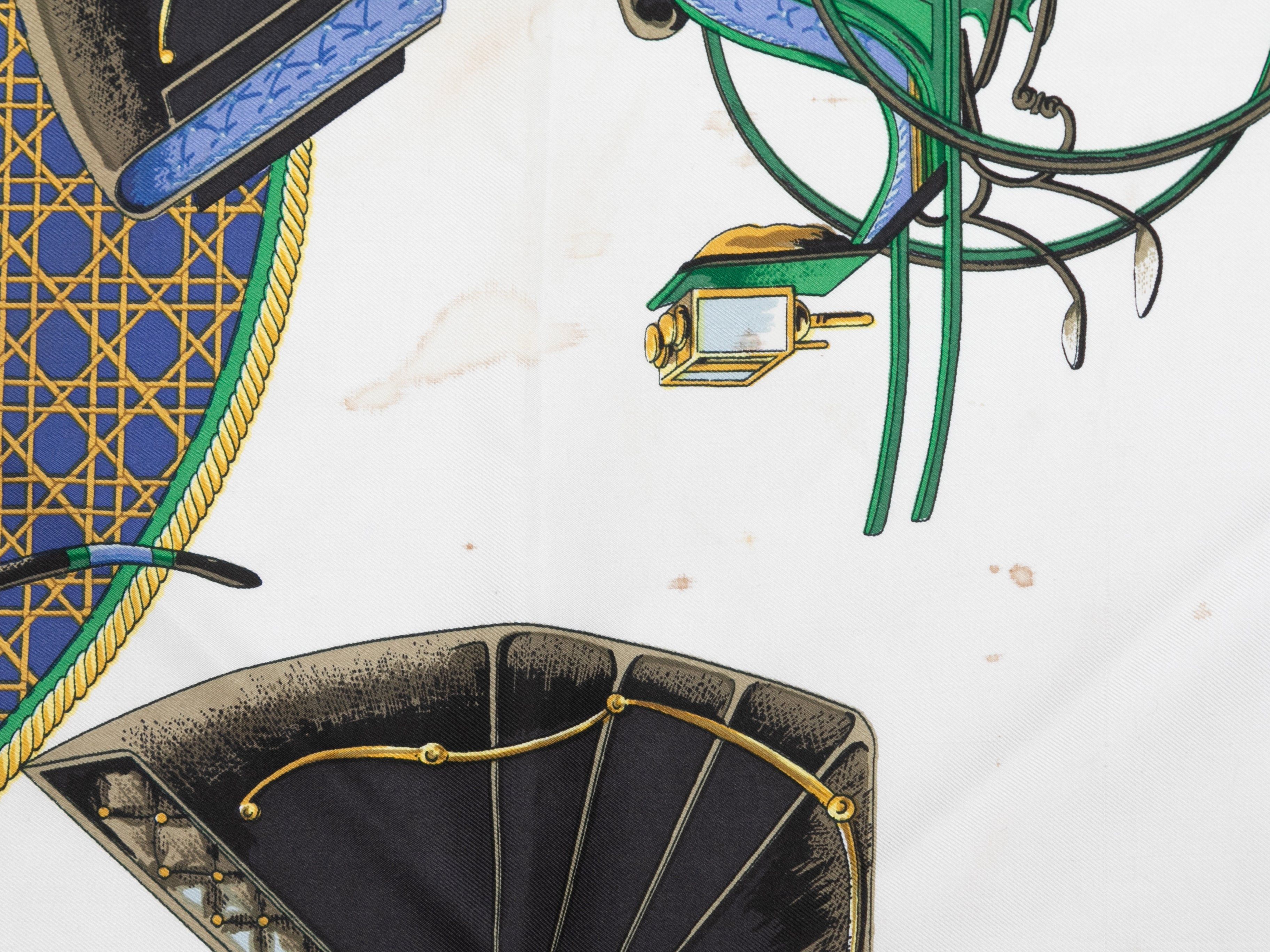 Hermes White & Multicolor Les Voitures A Transformation Print Silk Scarf Size ONE SIZE - 2 Thumbnail