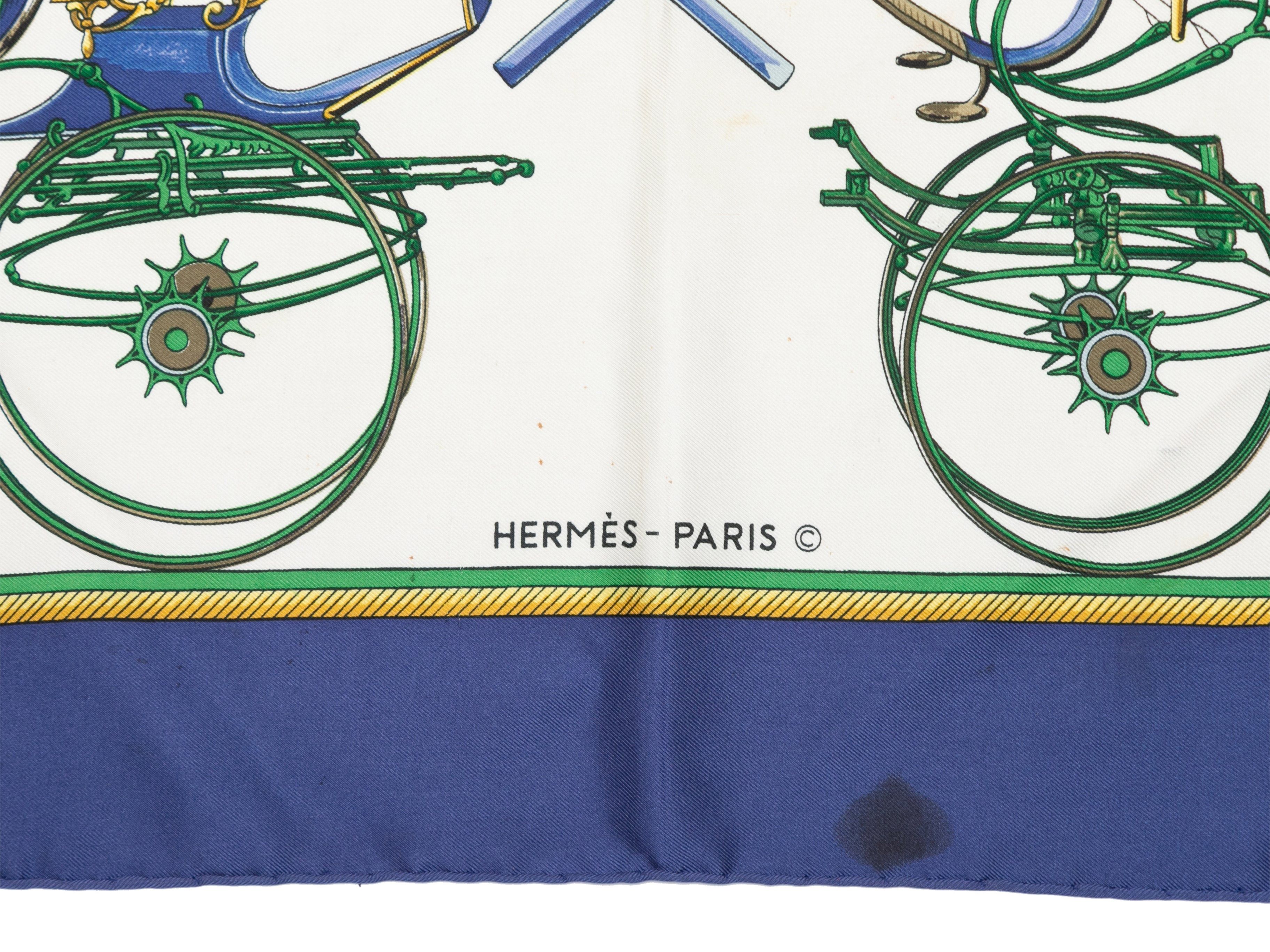 Hermes White & Multicolor Les Voitures A Transformation Print Silk Scarf Size ONE SIZE - 3 Thumbnail