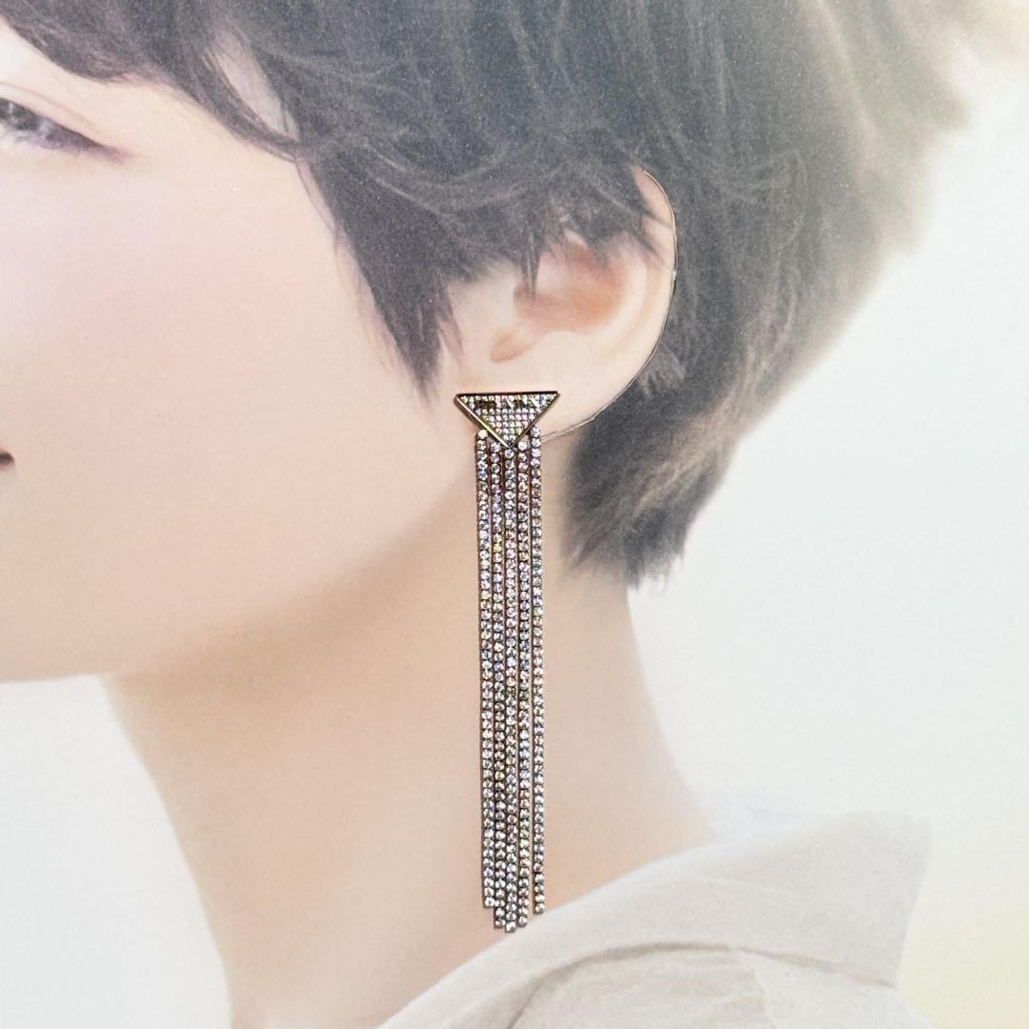 Prada Prada Women's Crystal Logo Jewel Zirconia Earrings in Silver 925 Size ONE SIZE - 10 Thumbnail