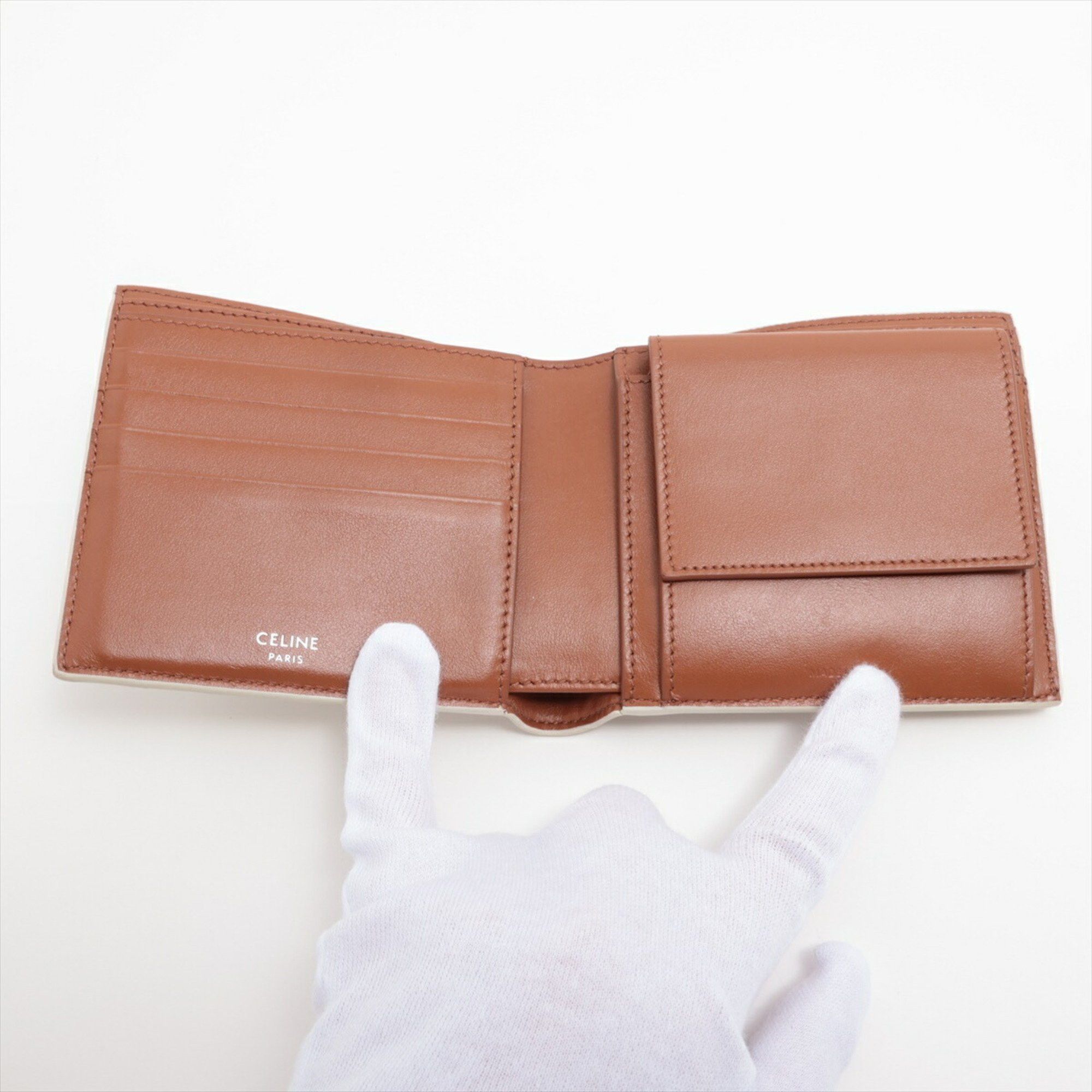 Celine Celine Triomphe Canvas Bifold Wallet Beige Leather for Men Size ONE SIZE - 3 Thumbnail