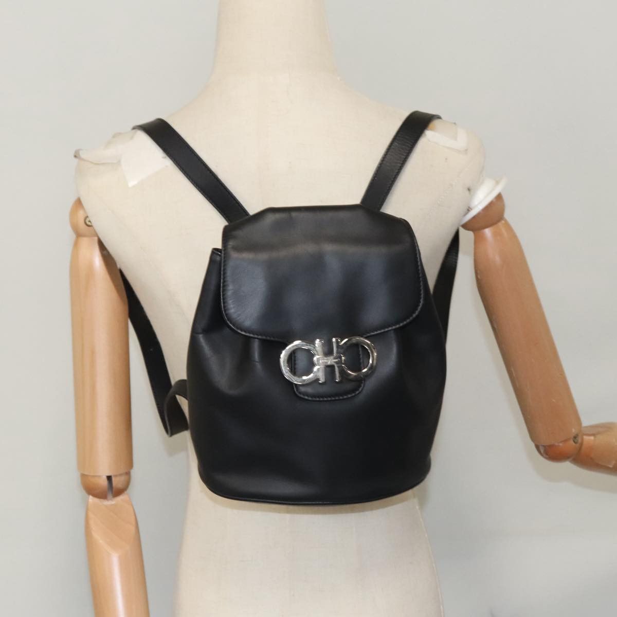 Gancini Black Leather Backpack Bag (Pre-Owned)