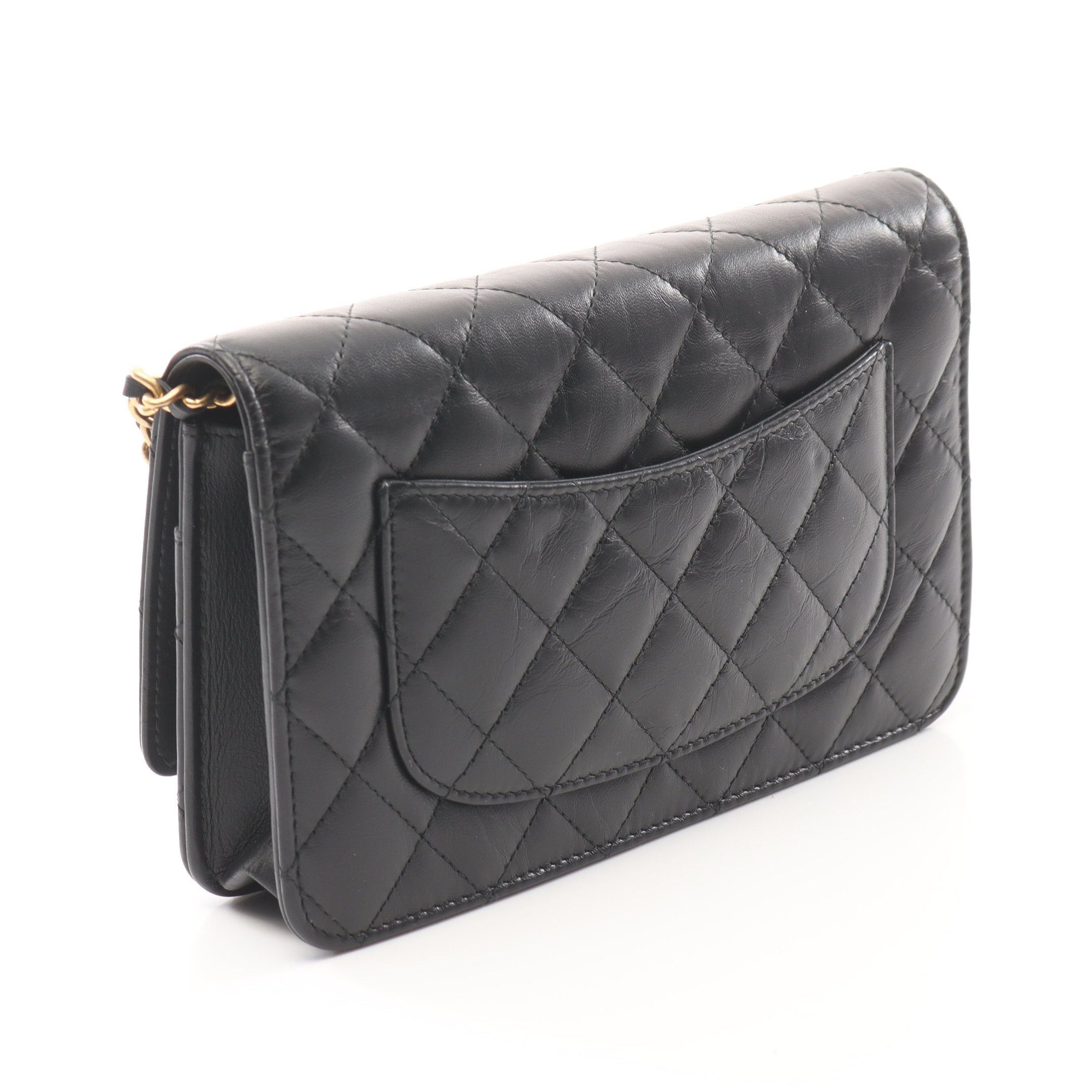 Chanel Chanel 2.55 Matelasse Chain Wallet Leather Black Gold Hardware Size ONE SIZE - 2 Thumbnail