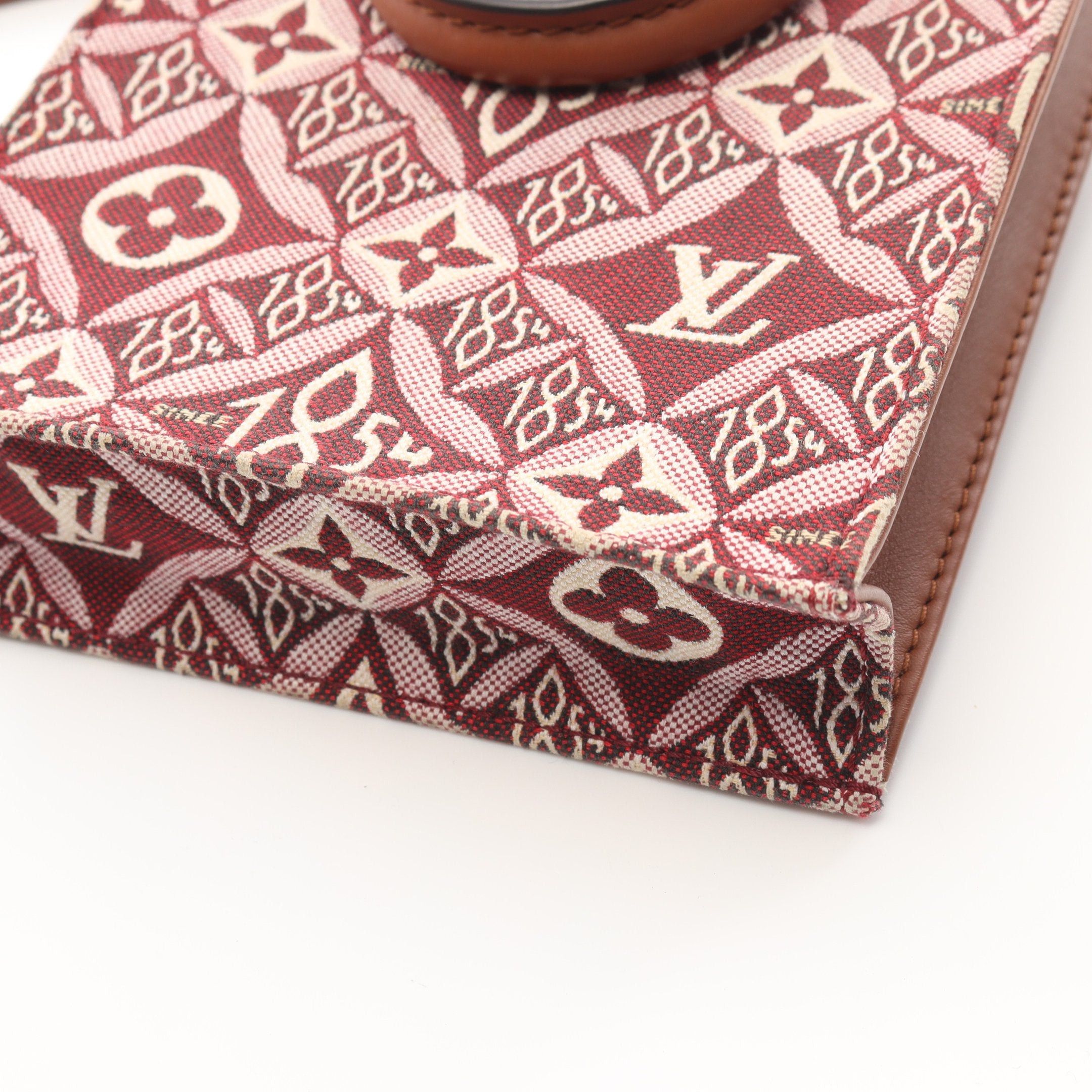 Louis Vuitton Louis Vuitton Petite Sac Plat Monogram Jacquard Handbag Canvas Leather Bordeaux Brown Size ONE SIZE - 6 Thumbnail