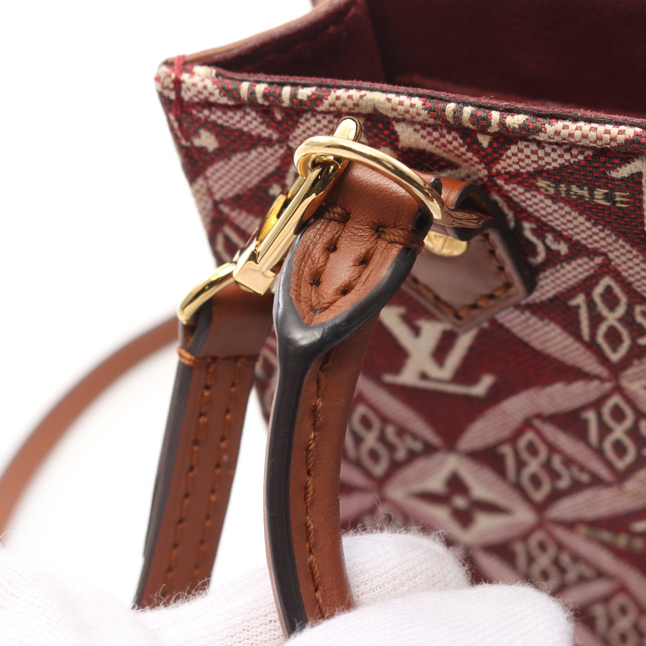 Louis Vuitton Louis Vuitton Petite Sac Plat Monogram Jacquard Handbag Canvas Leather Bordeaux Brown Size ONE SIZE - 7 Thumbnail