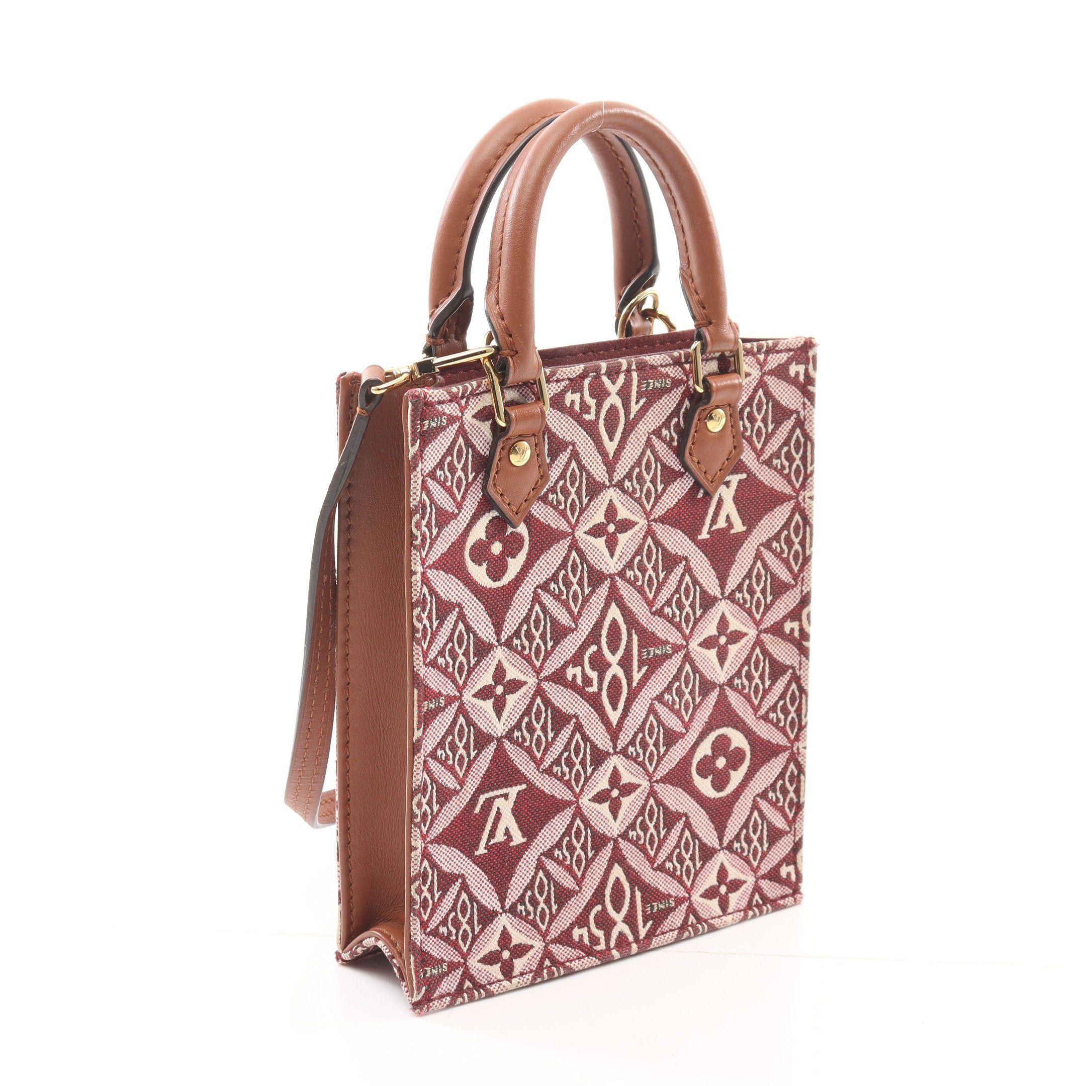 Louis Vuitton Louis Vuitton Petite Sac Plat Monogram Jacquard Handbag Canvas Leather Bordeaux Brown Size ONE SIZE - 2 Thumbnail