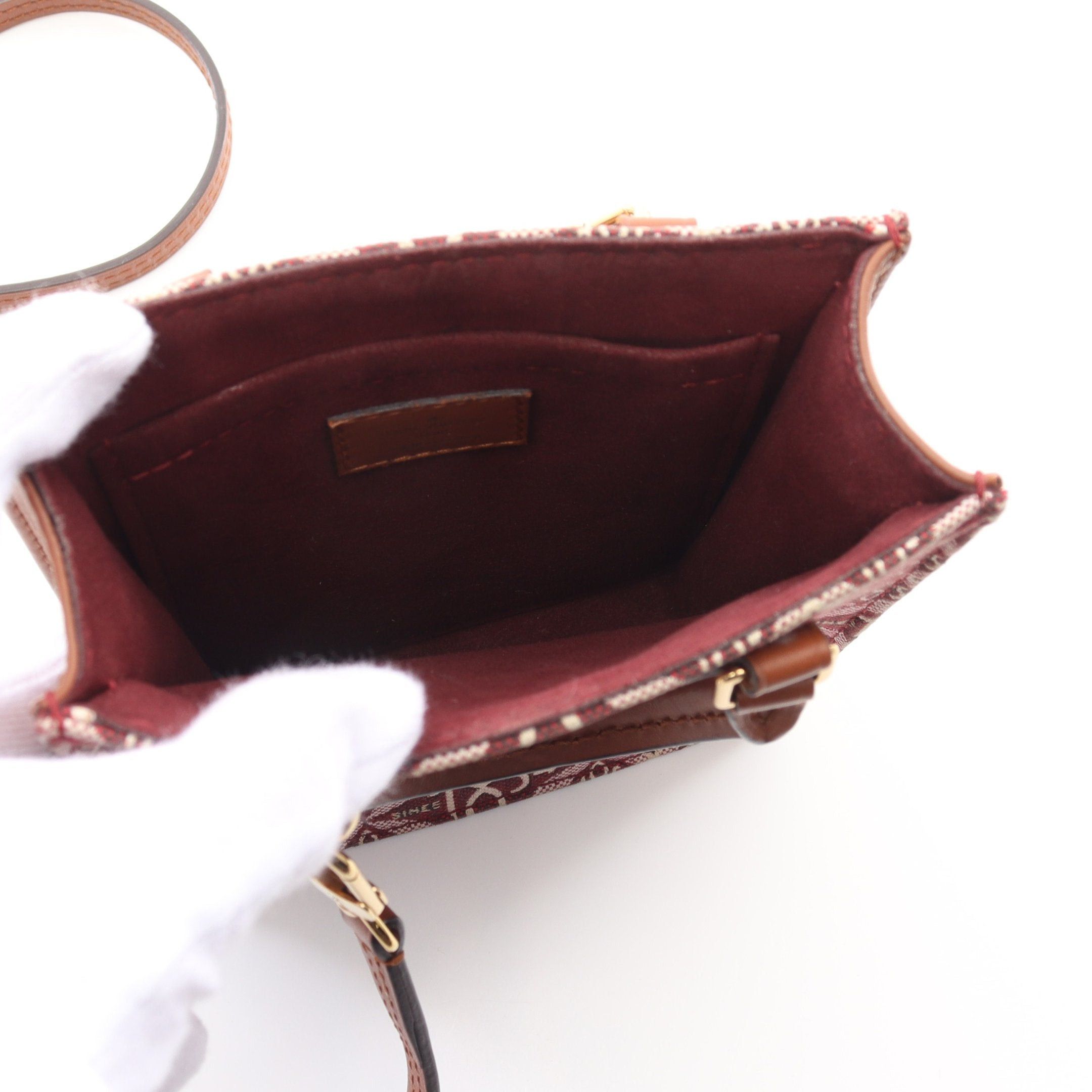 Louis Vuitton Louis Vuitton Petite Sac Plat Monogram Jacquard Handbag Canvas Leather Bordeaux Brown Size ONE SIZE - 3 Thumbnail