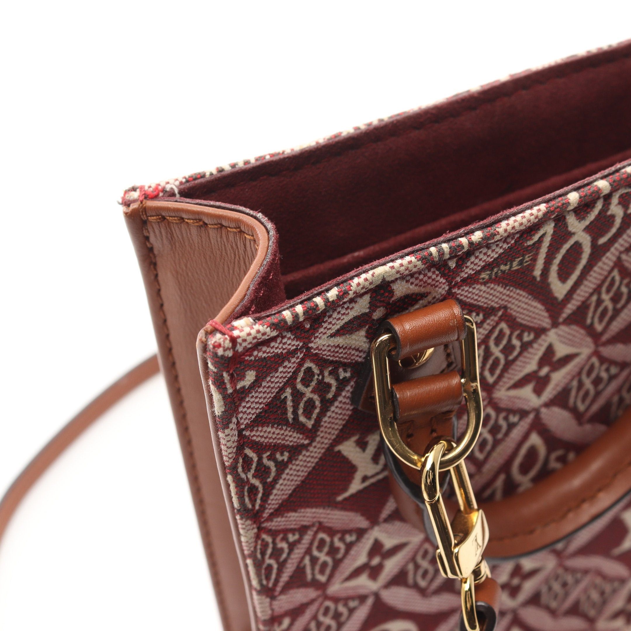 Louis Vuitton Louis Vuitton Petite Sac Plat Monogram Jacquard Handbag Canvas Leather Bordeaux Brown Size ONE SIZE - 8 Thumbnail