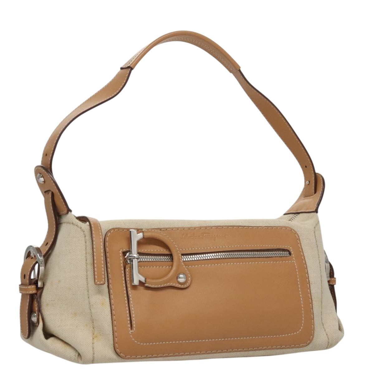 Salvatore Ferragamo Gancini Beige Canvas Shoulder Bag (Pre-Owned) Size ONE SIZE - 19 Thumbnail